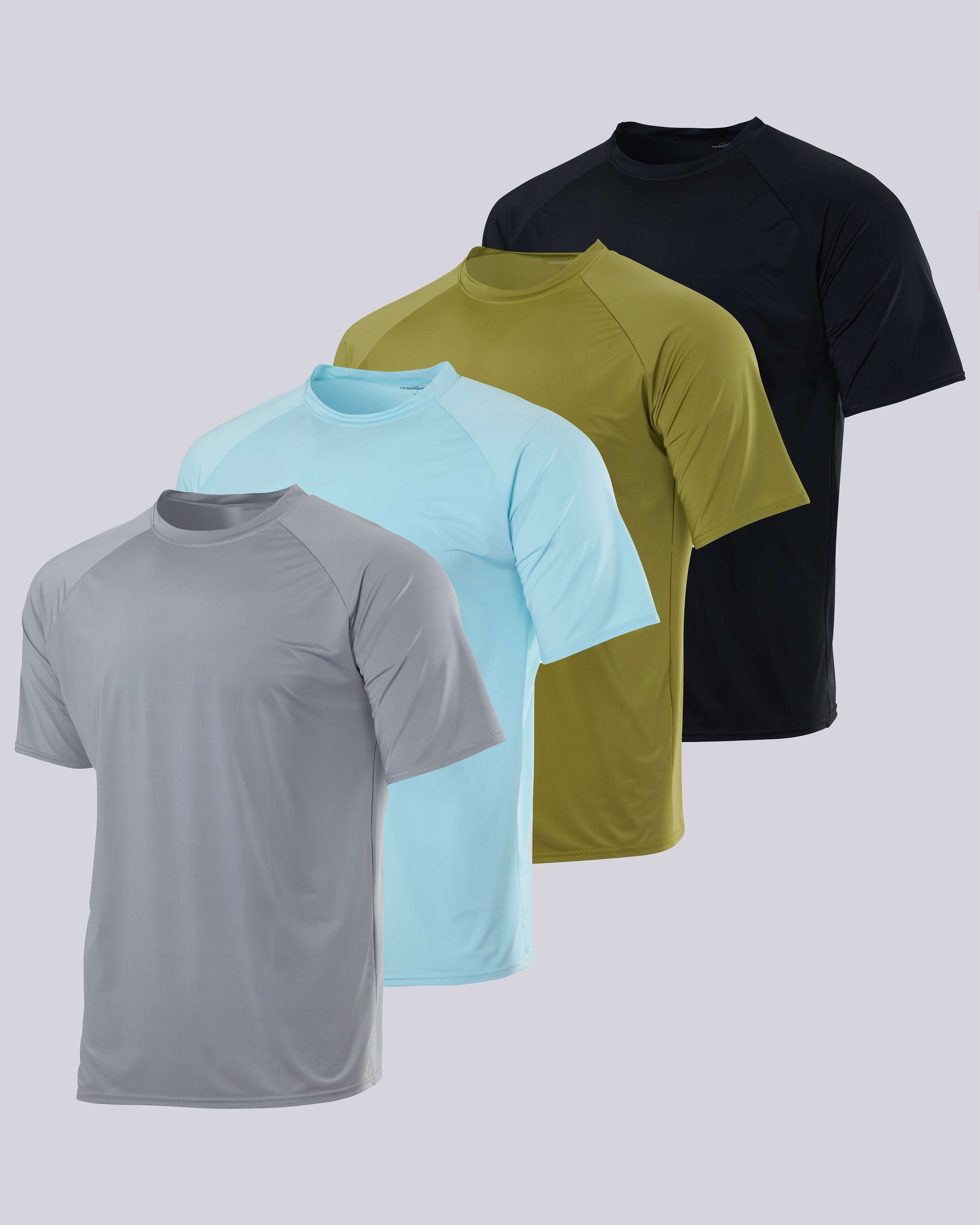 4 Pack: Men's Short Sleeve Rash Guard Shirt (Available In Big & Tall)
