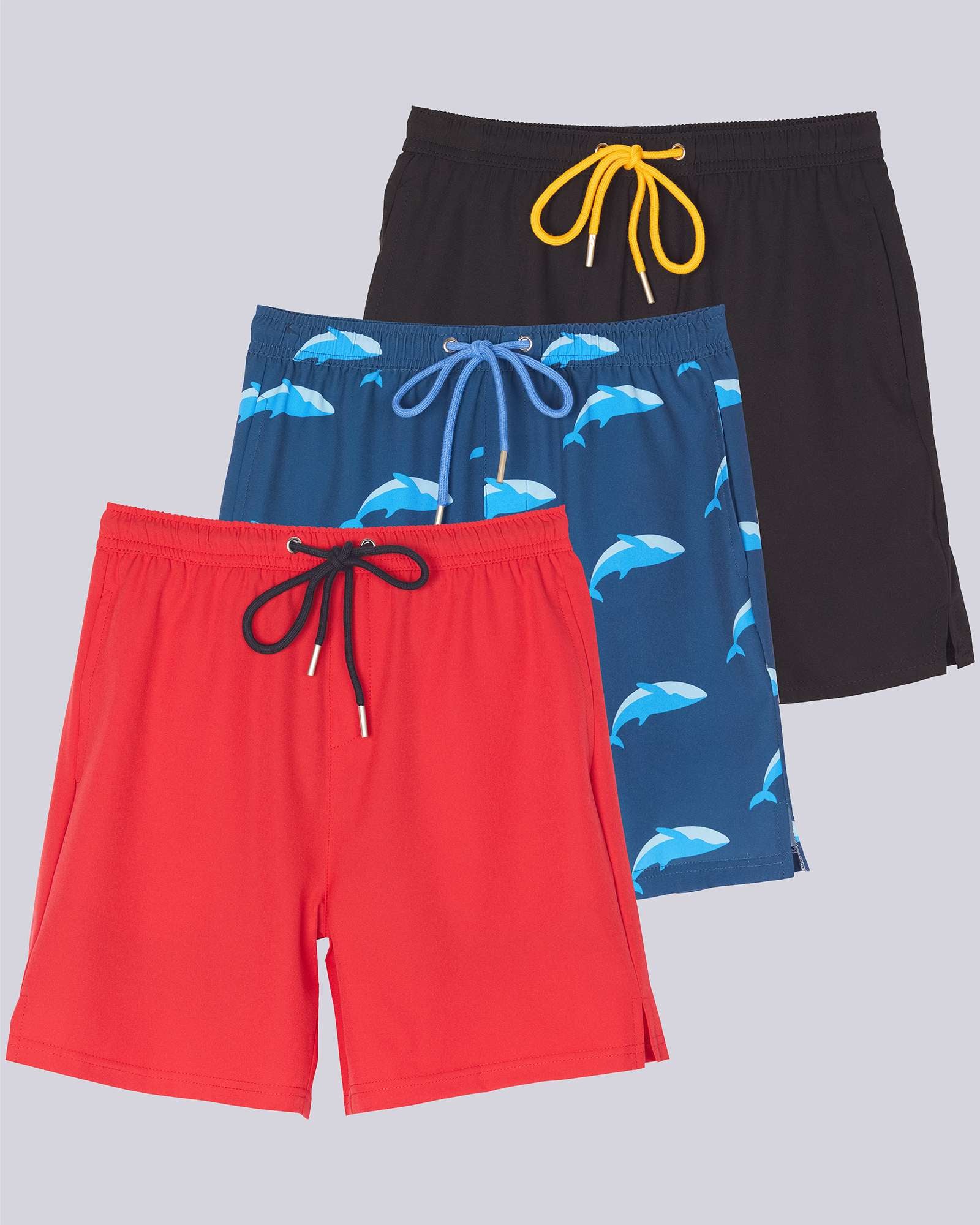 3 Pack: Boys' 2-in-1 Swim Trunks with Compression Liner