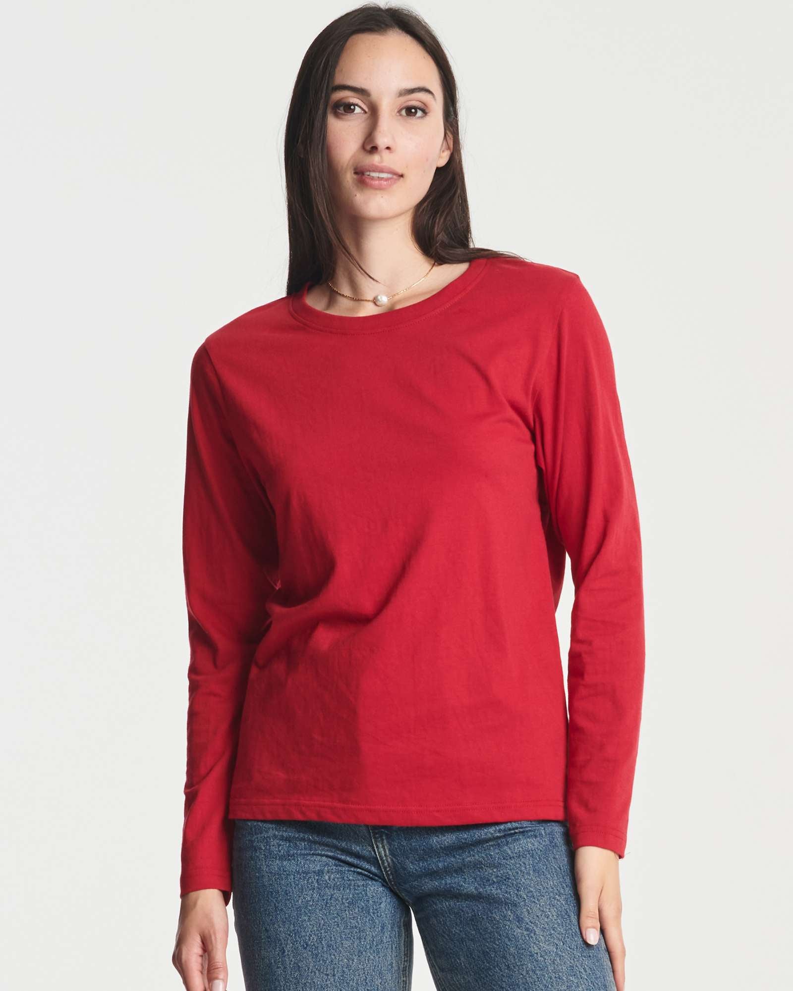 4 Pack: Women's Cotton Classic-Fit Long-Sleeve Crewneck T-Shirt (Available in Plus Size)
