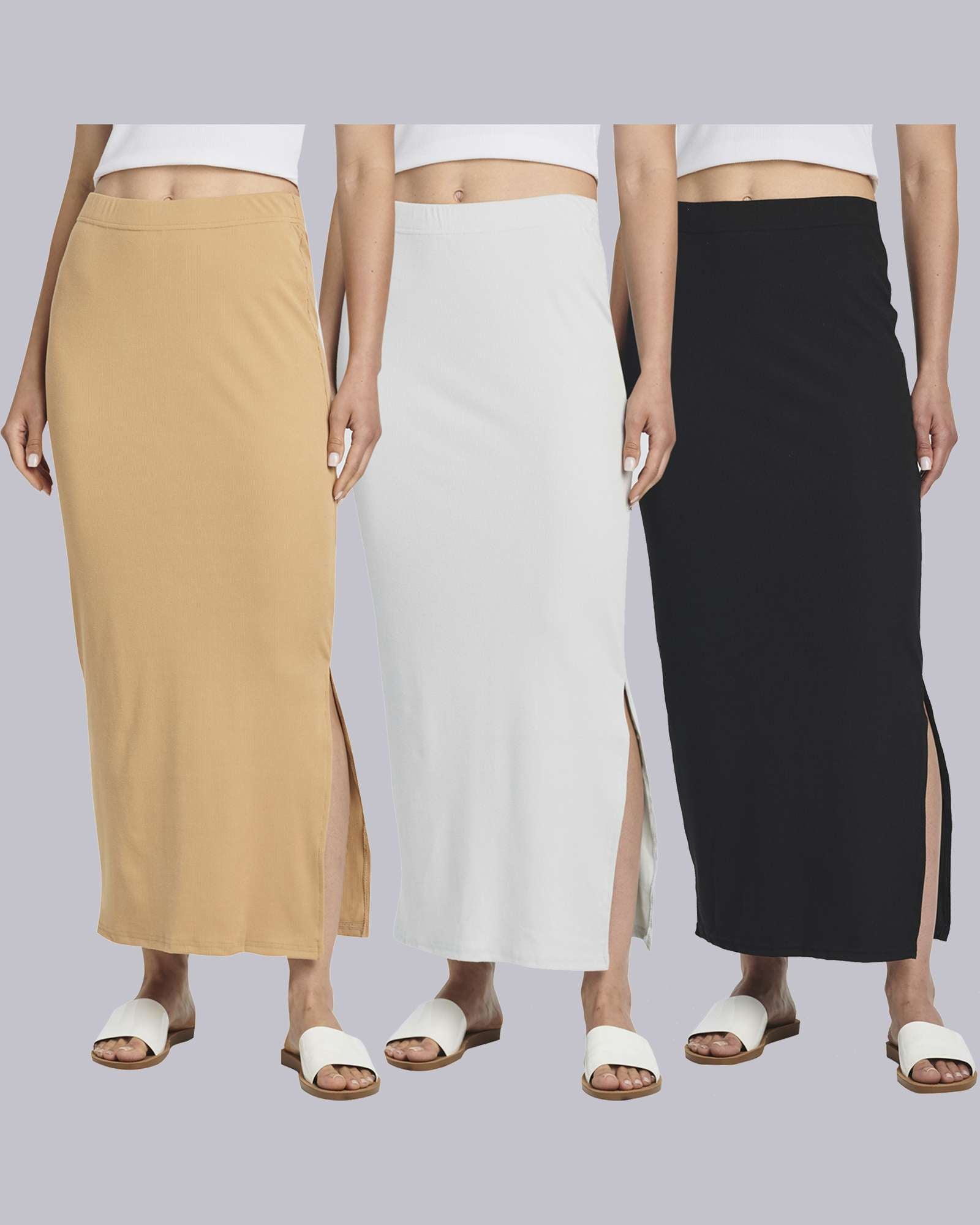 3 Pack: Women's Ribbed High Waisted Maxi Skirt