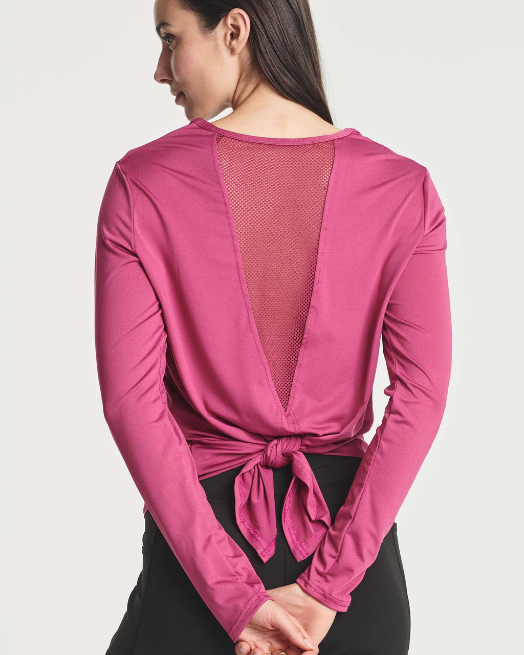 4 Pack: Women's Long-Sleeve Mesh Insert Tie Back Shirt (Available in Plus Size)