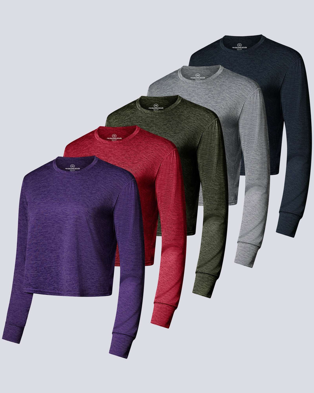 5 Pack: Womens Dry Fit Crop Top Long Sleeve