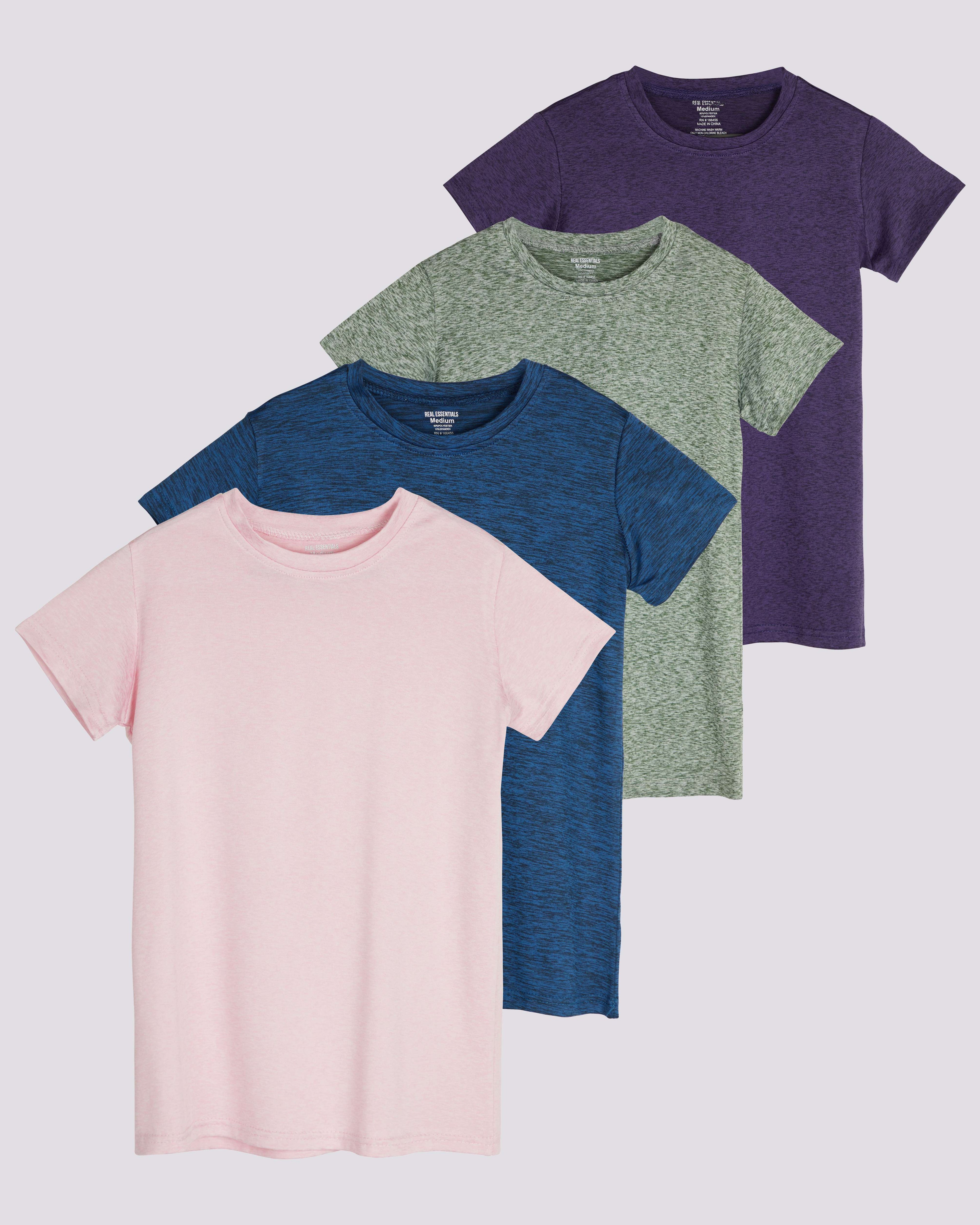4 Pack: Girls Short Sleeve Dry-Fit Crew Neck Active T-Shirt