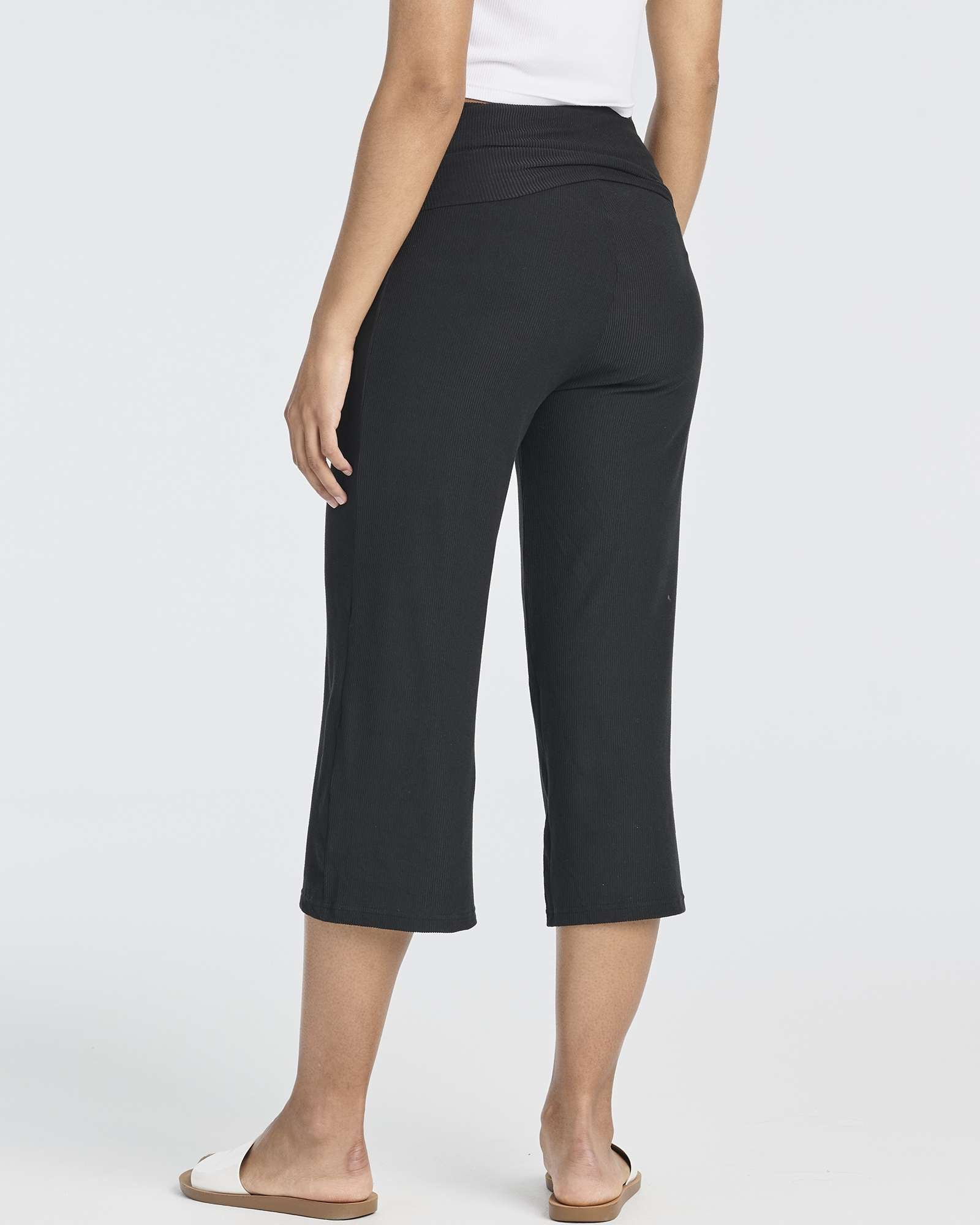 3 Pack: Women's Ribbed Foldover Wide Leg Capri Pants