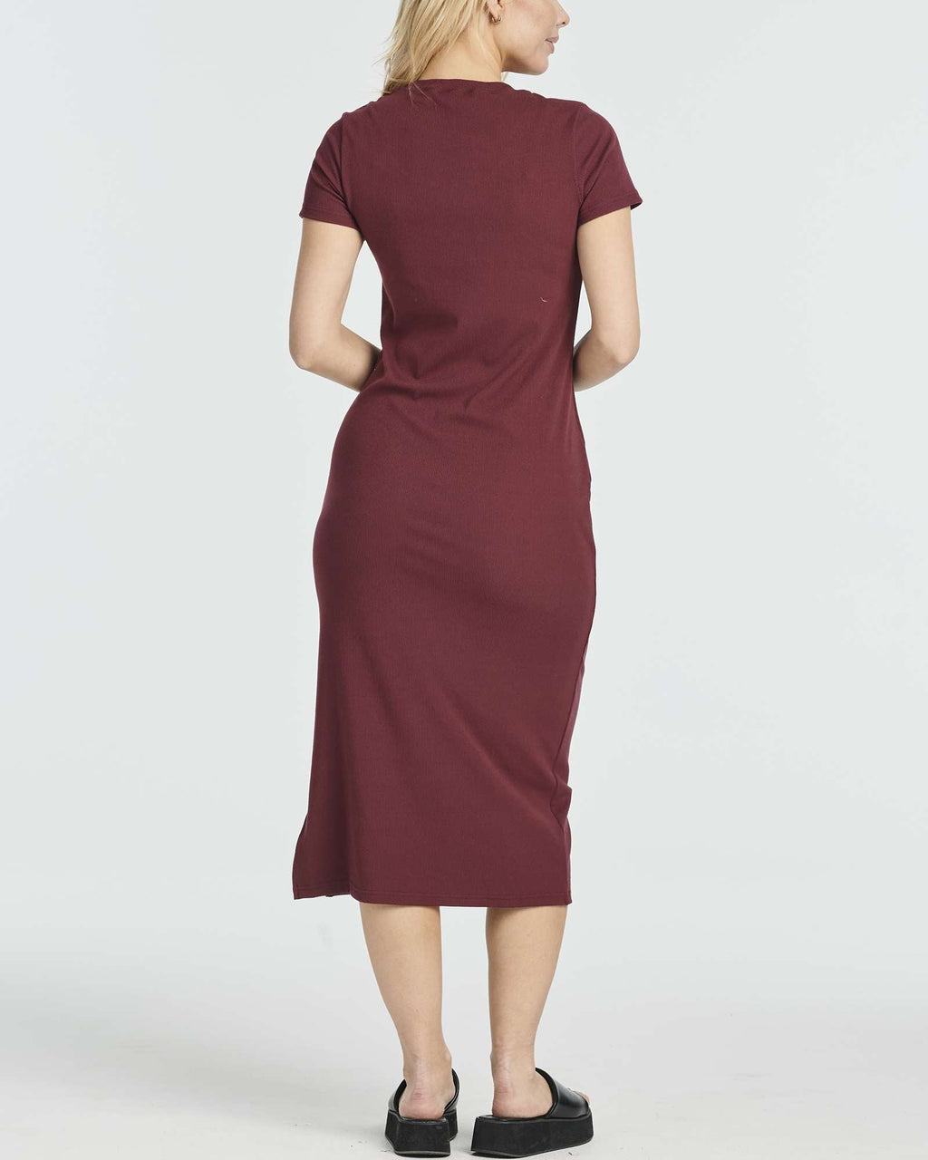 3 Pack: Women's Ribbed Jersey Crew Neck Midi Dress