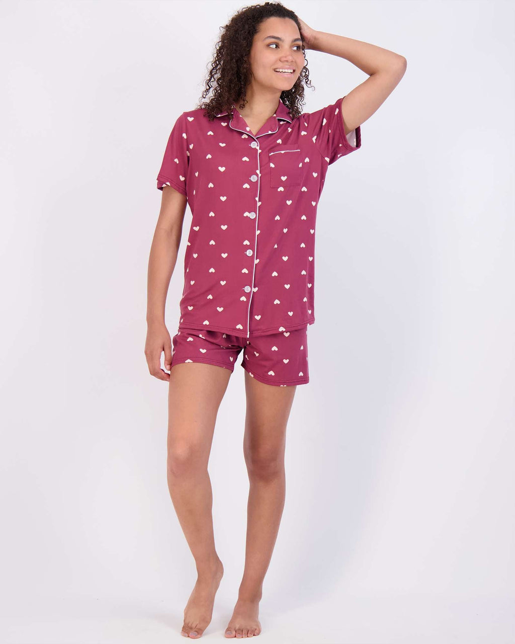 4 Piece: Womens Short Sleeve Button Down Pajama Set