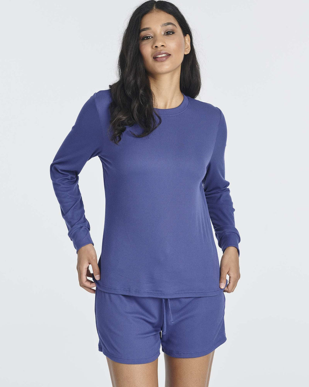 2 Pack: Women's Ribbed Knit Long Sleeve Top and Shorts Pajama Set (Available in Plus Size)