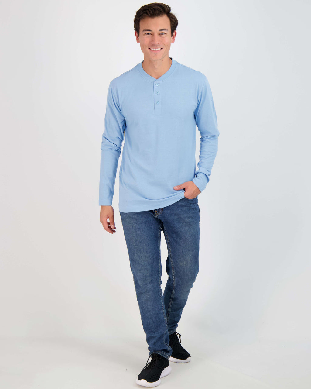 3 Pack: Mens Long Sleeve Cotton Henley T-Shirt