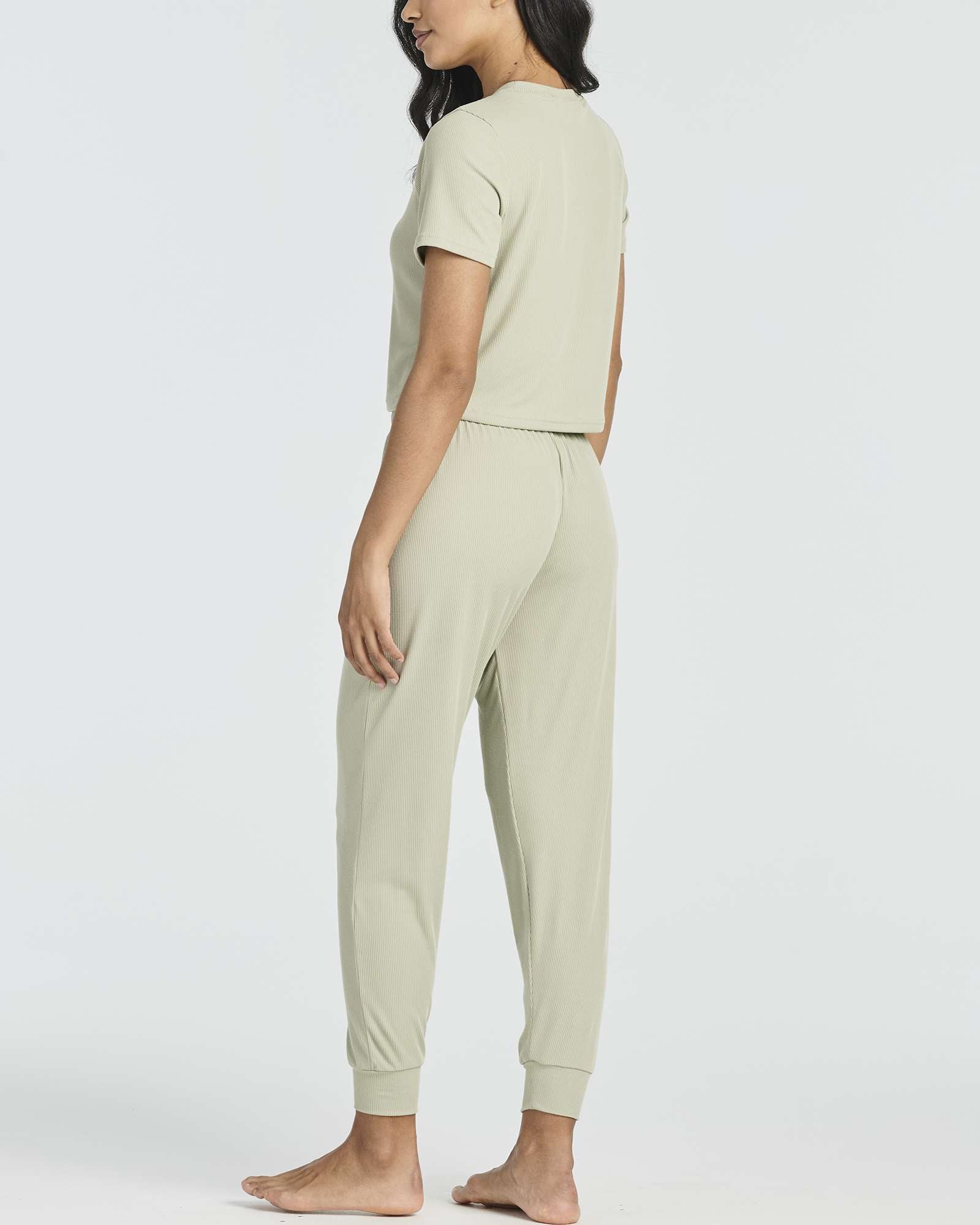 2 Pack: Women's Ribbed Knit Cropped Top with Jogger Sweatpants