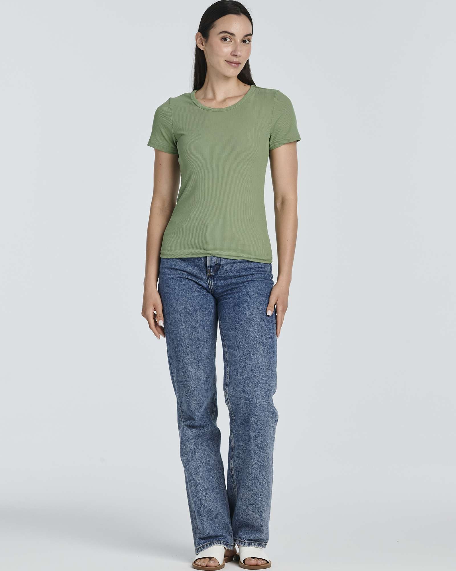 4 Pack: Women's Ribbed Knit Short Sleeve T-Shirt (Available in Plus)