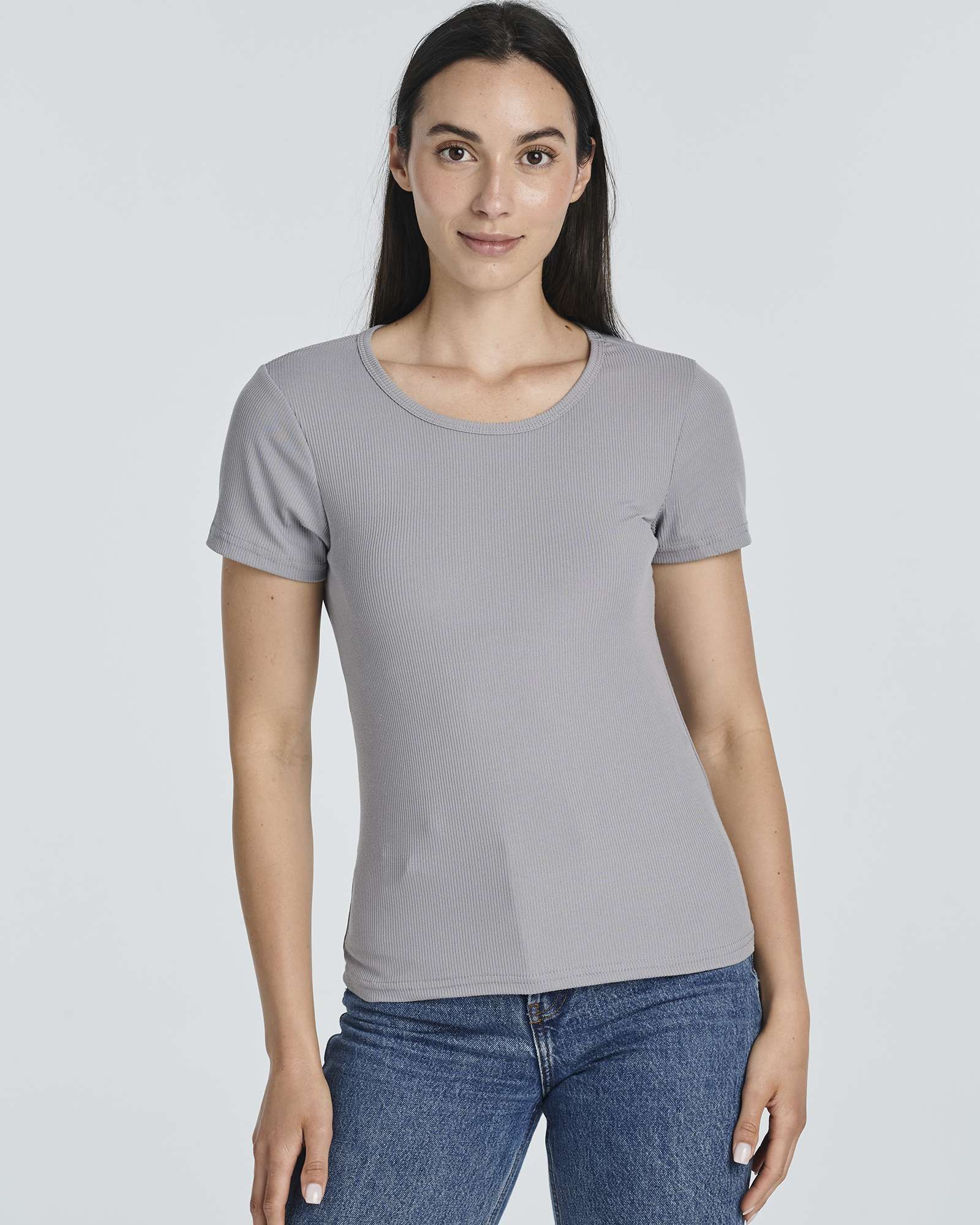 4 Pack: Women's Ribbed Knit Short Sleeve T-Shirt (Available in Plus)