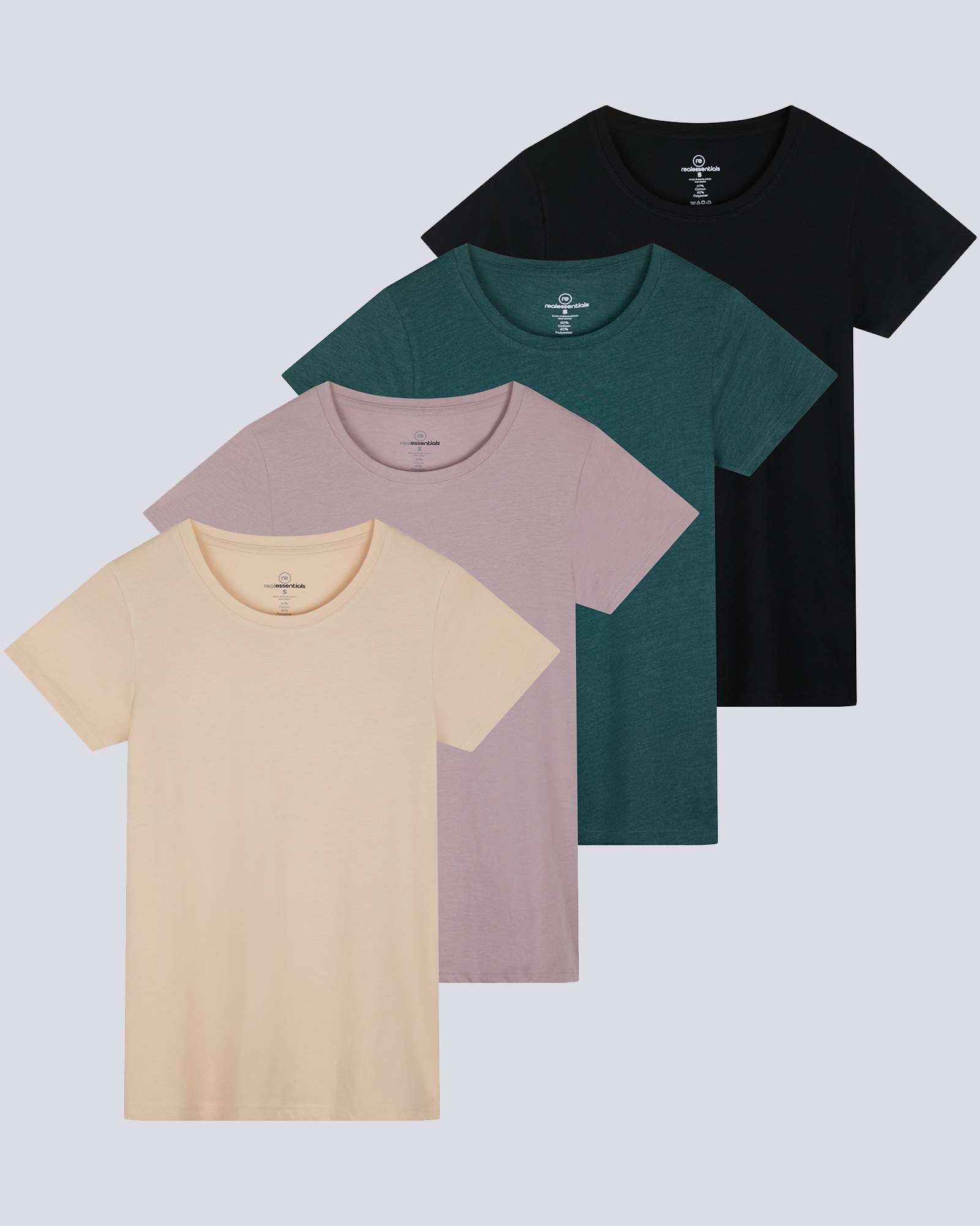 4 Pack: Womens Classic-Fit Cotton Short-Sleeve Scoop Neck T-Shirt