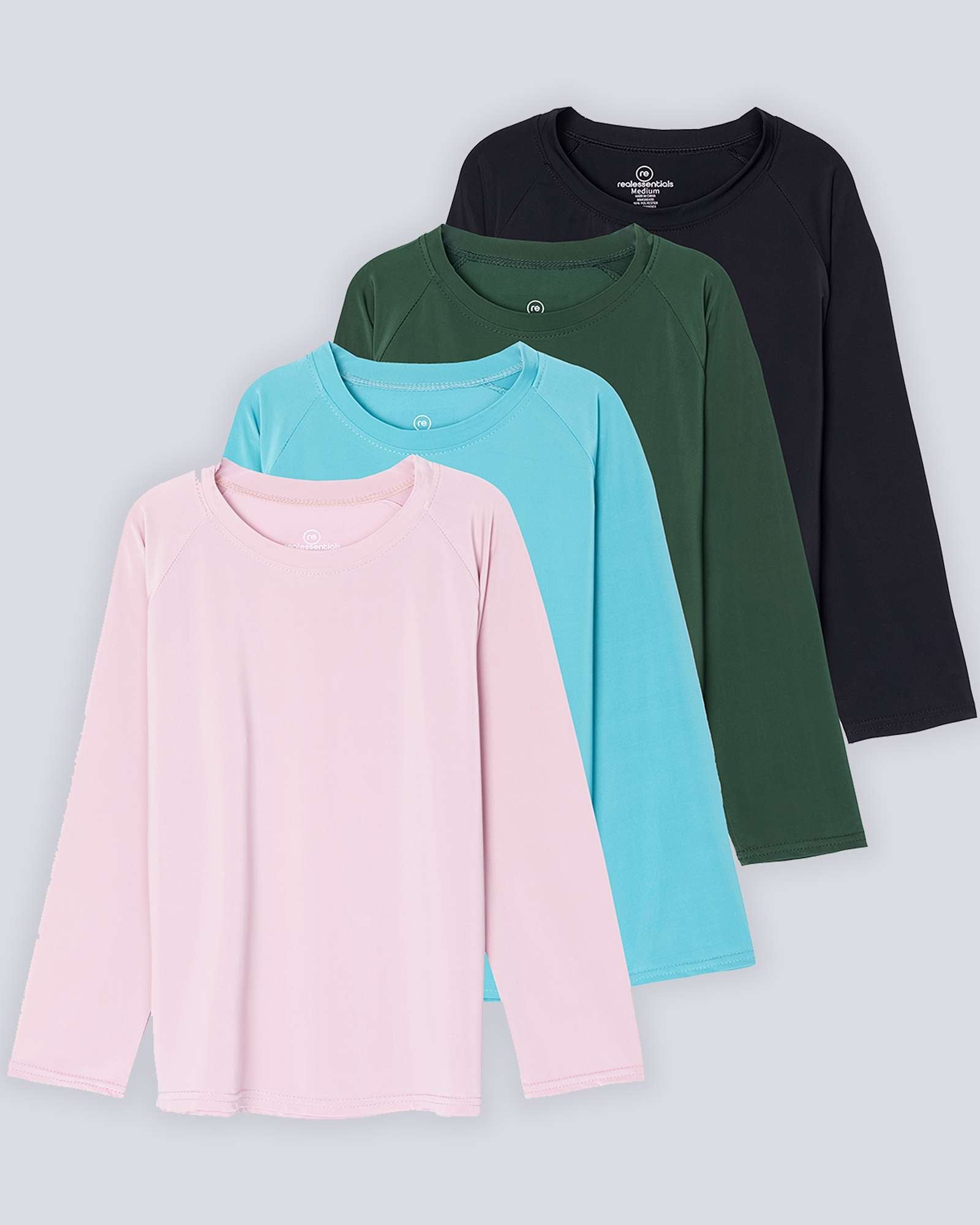 4 Pack: Girls' Long Sleeve Rash Guard Shirt