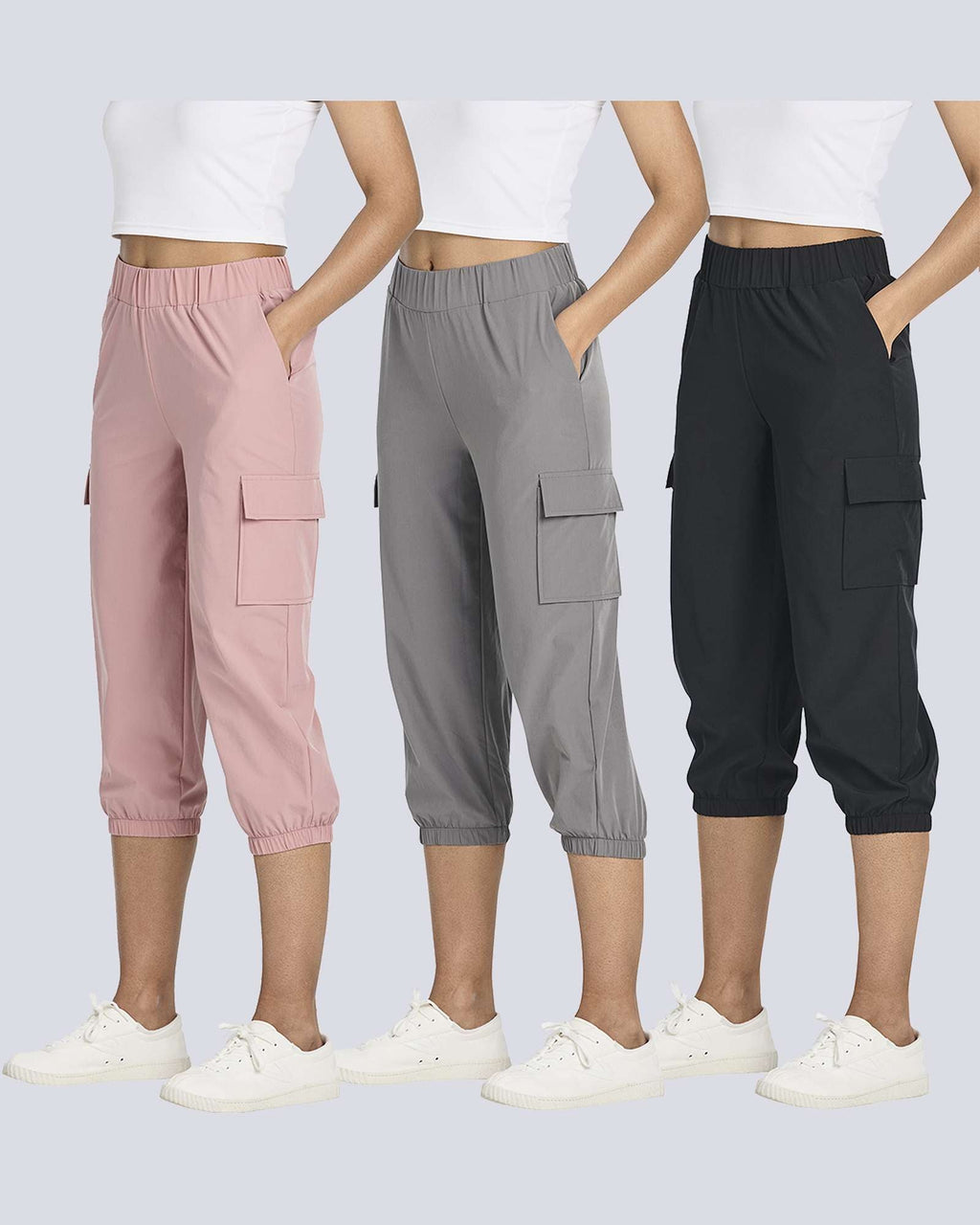 3 Pack: Women's Woven Cargo Capri Jogger Pants