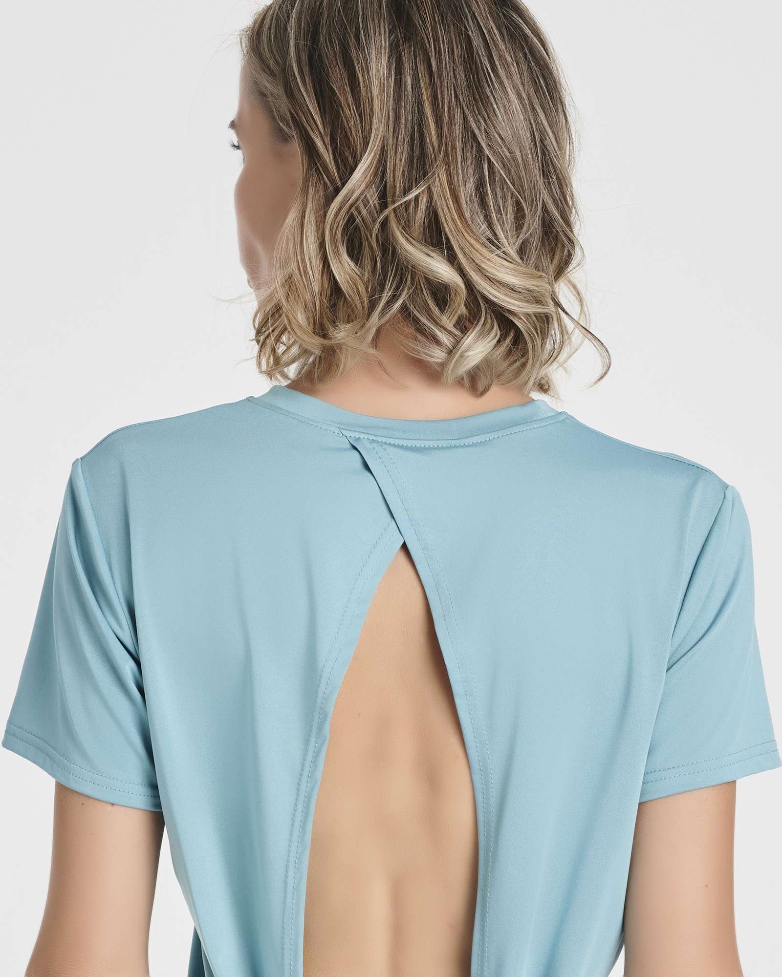 5 Pack: Women's Short Sleeve Open Back Tie Back Dry-Fit T-Shirt