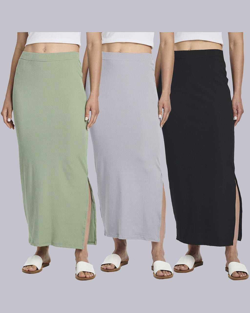 3 Pack: Women's Ribbed High Waisted Maxi Skirt