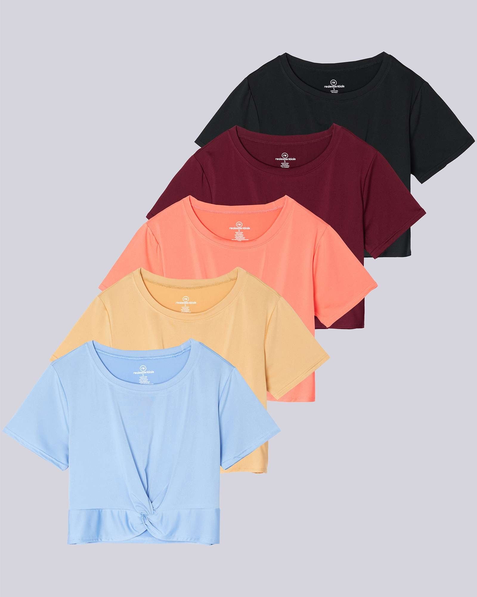 5 Pack: Women's Short Sleeve Twist Front Crop Top
