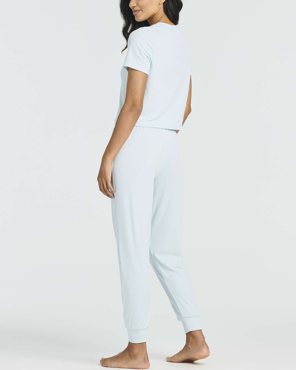 2 Pack: Women's Ribbed Knit Cropped Top with Jogger Sweatpants