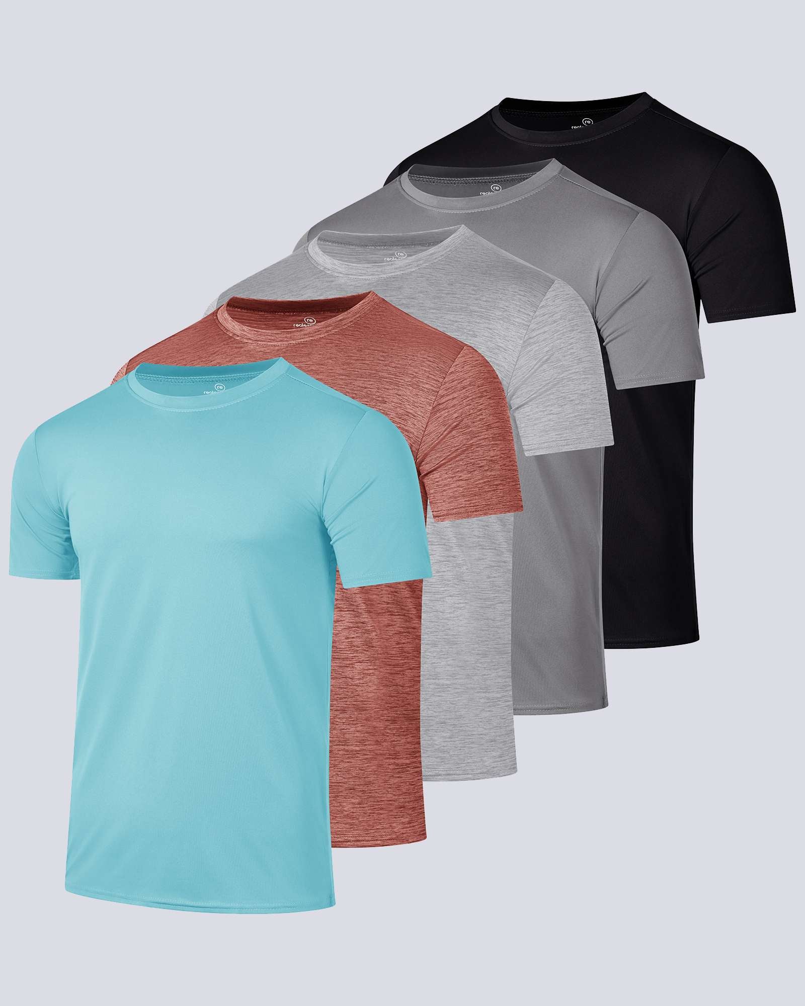 5 Pack: Mens Dry-Fit Active Crew Neck T-Shirt