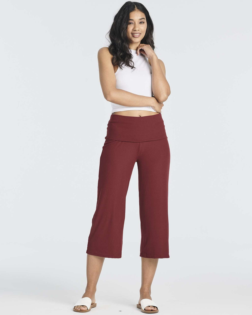 3 Pack: Women's Ribbed Foldover Wide Leg Capri Pants
