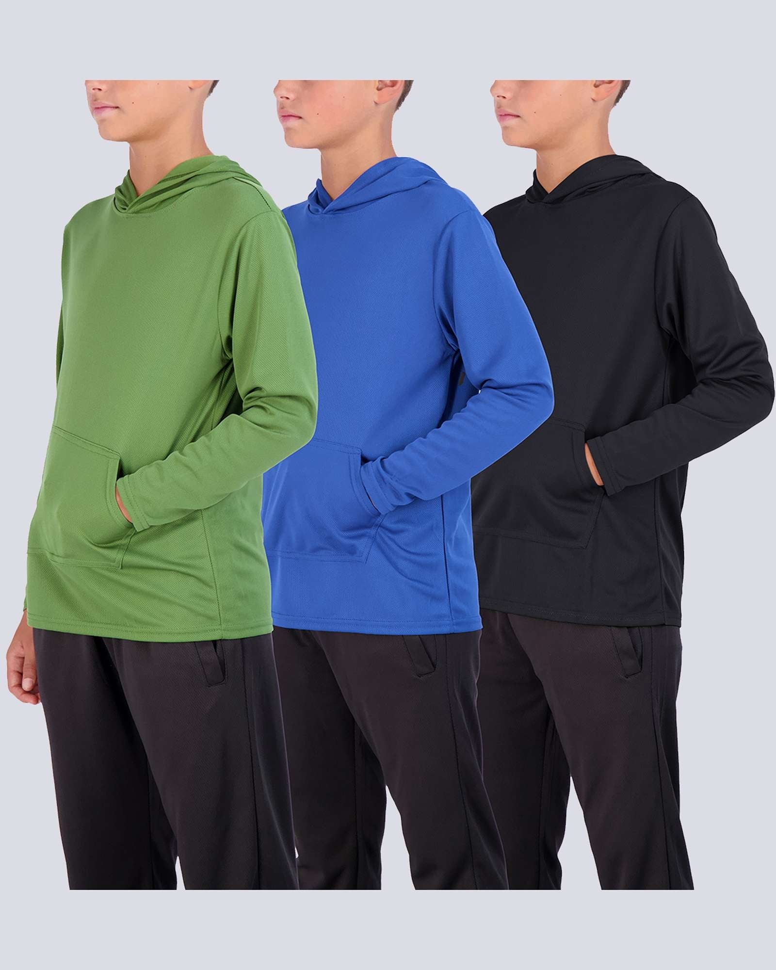 3 Pack: Boys Mesh Long Sleeve Pullover Hoodie Active Sweatshirt