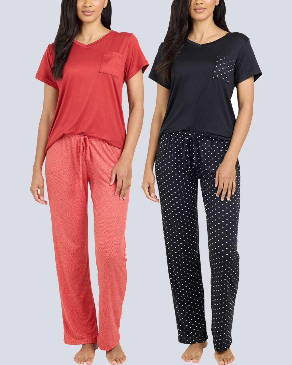 2 Pack: Women’s Pajama Set Super-Soft Short Sleeve V-Neck Top With Pants (Available in Plus Size)