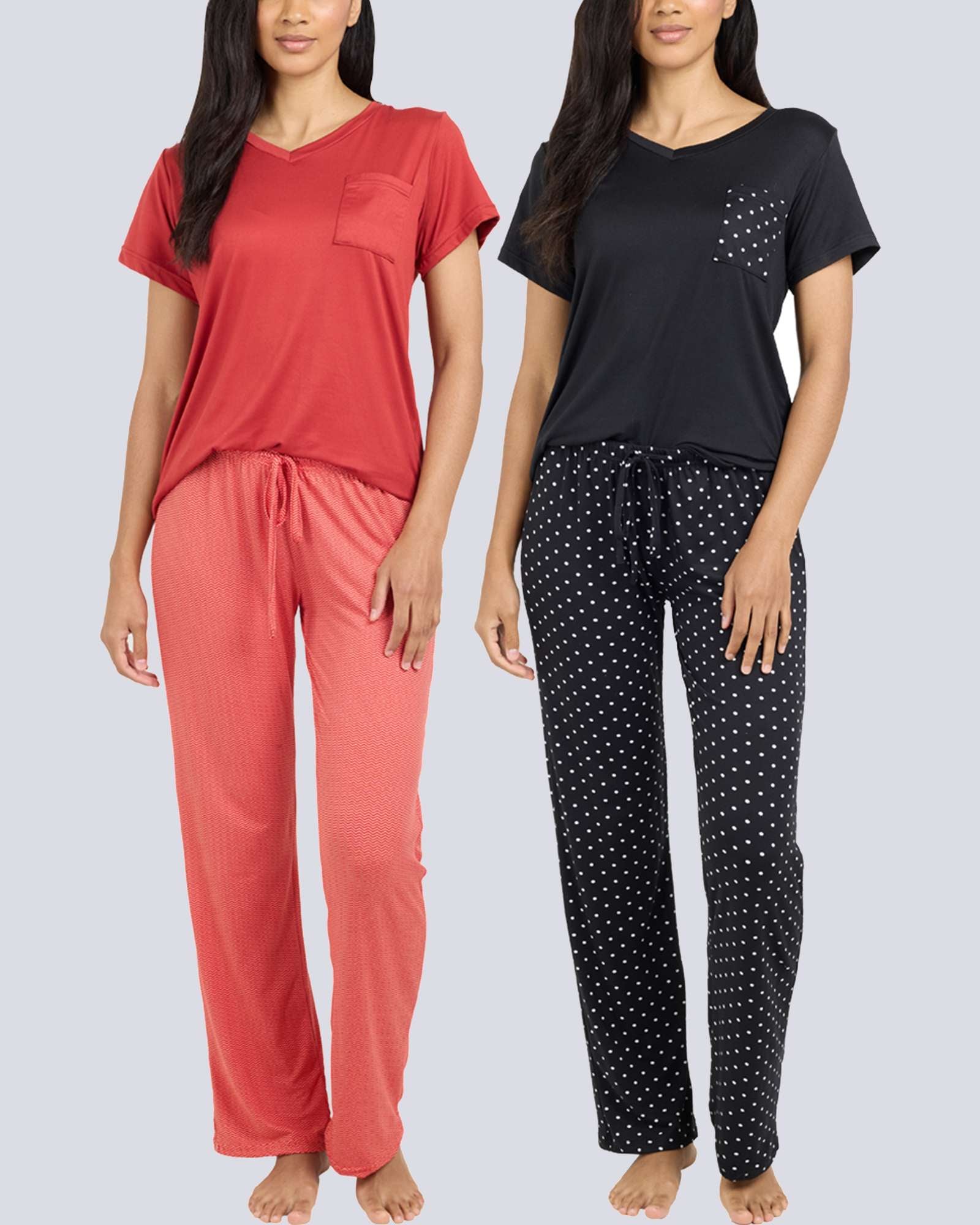 2 Pack: Women’s Pajama Set Super-Soft Short Sleeve V-Neck Top With Pants (Available in Plus Size)