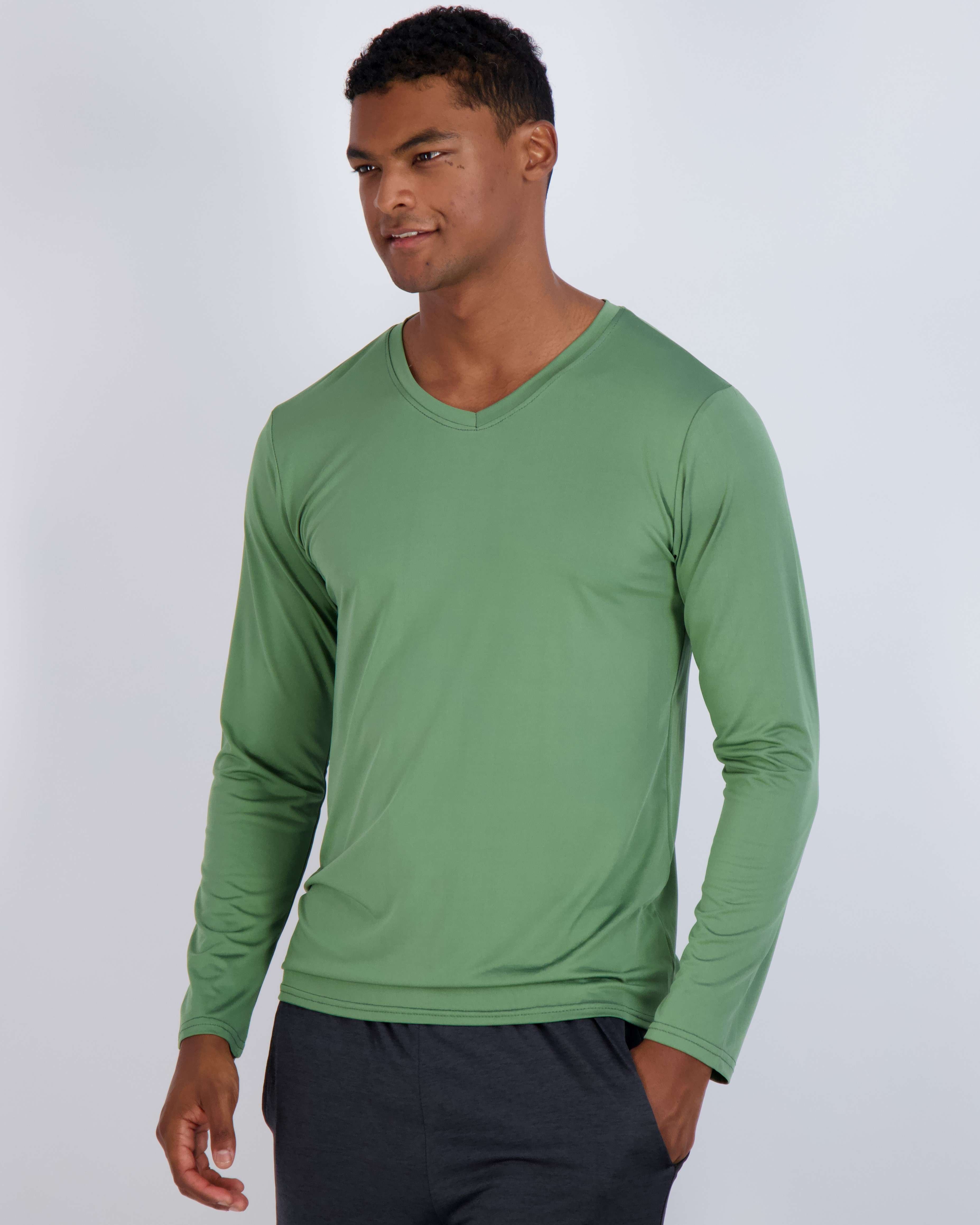 4 Pack: Mens V-Neck Long Sleeve Dry Fit T-Shirt