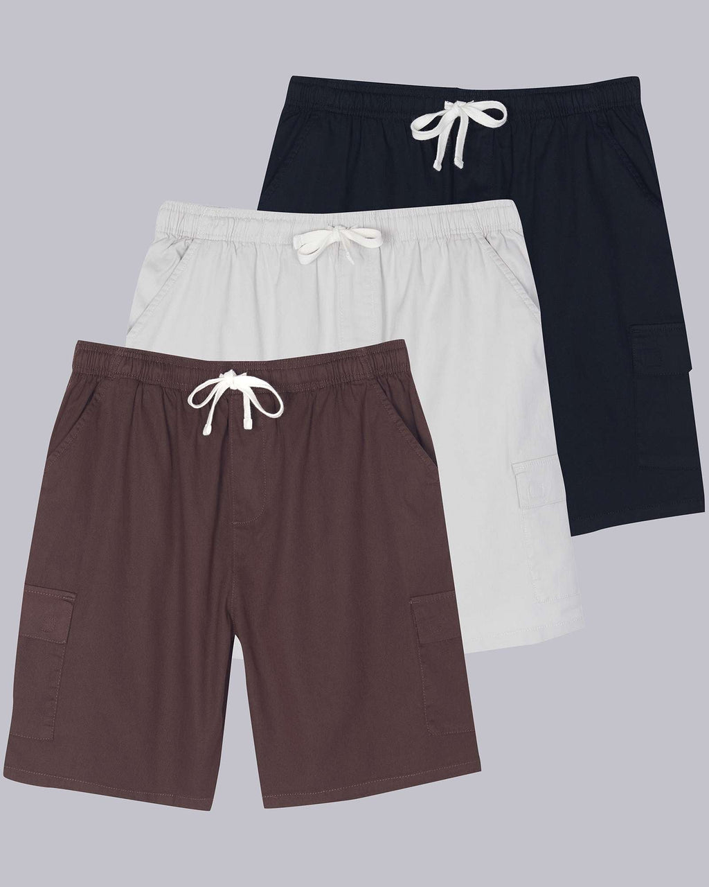 3 Pack: Men's 9" Elastic Waistband Cargo Shorts