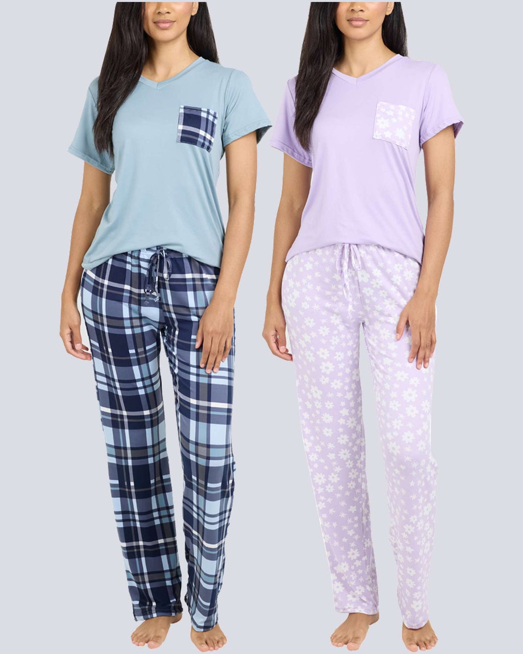 2 Pack: Women’s Pajama Set Super-Soft Short Sleeve V-Neck Top With Pants (Available in Plus Size)