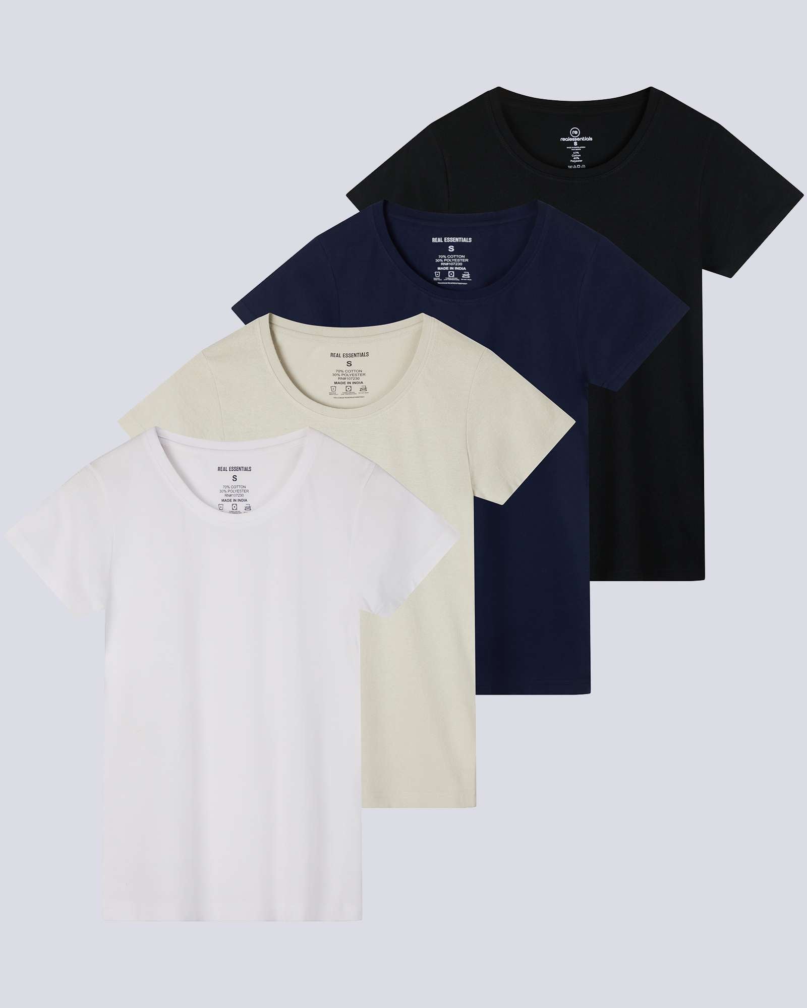 4 Pack: Womens Classic-Fit Cotton Short-Sleeve Scoop Neck T-Shirt