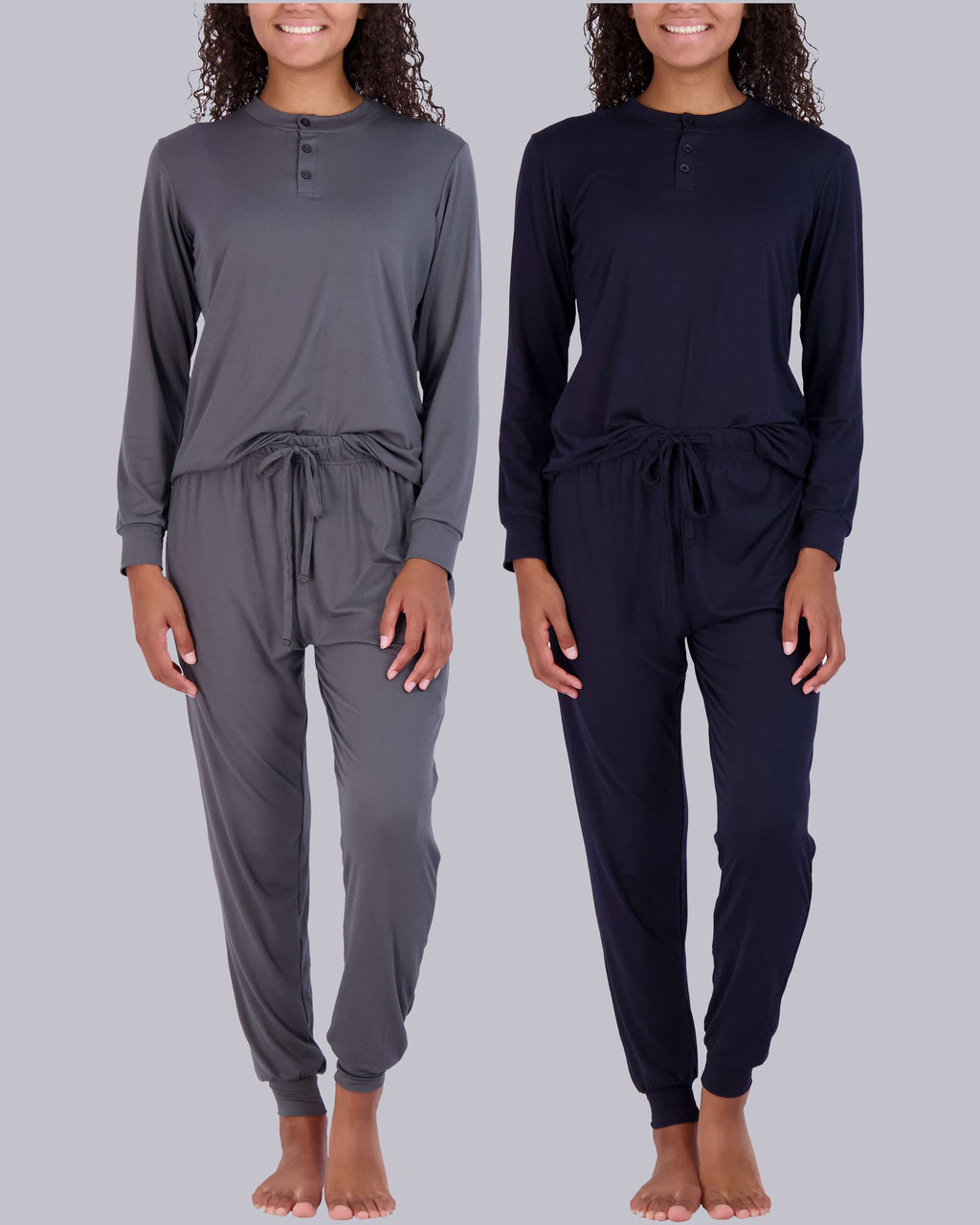 4 Piece: Womens Long Sleeve Henley & Jogger Lounge Pajama Set