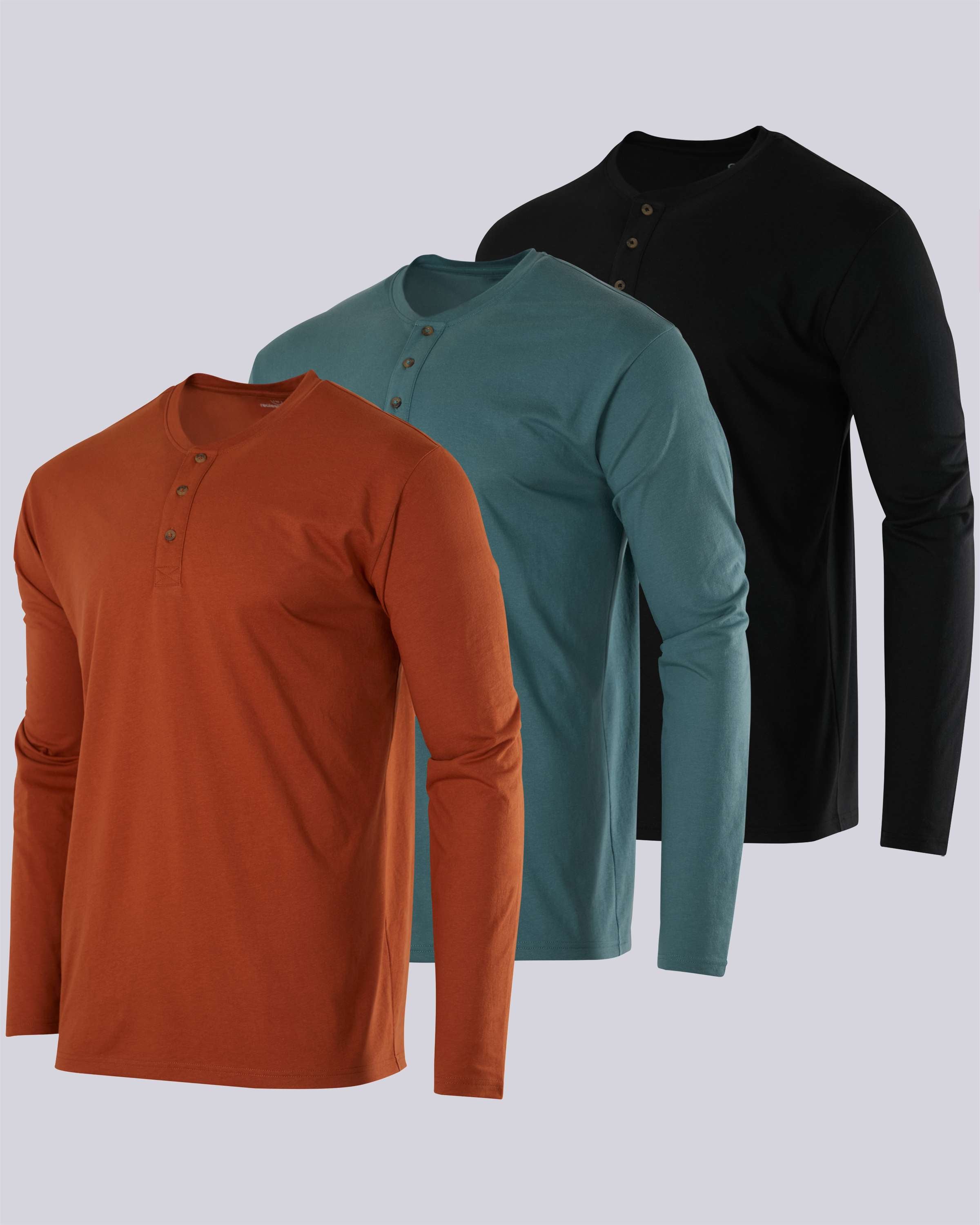 3 Pack: Mens Long Sleeve Cotton Henley T-Shirt