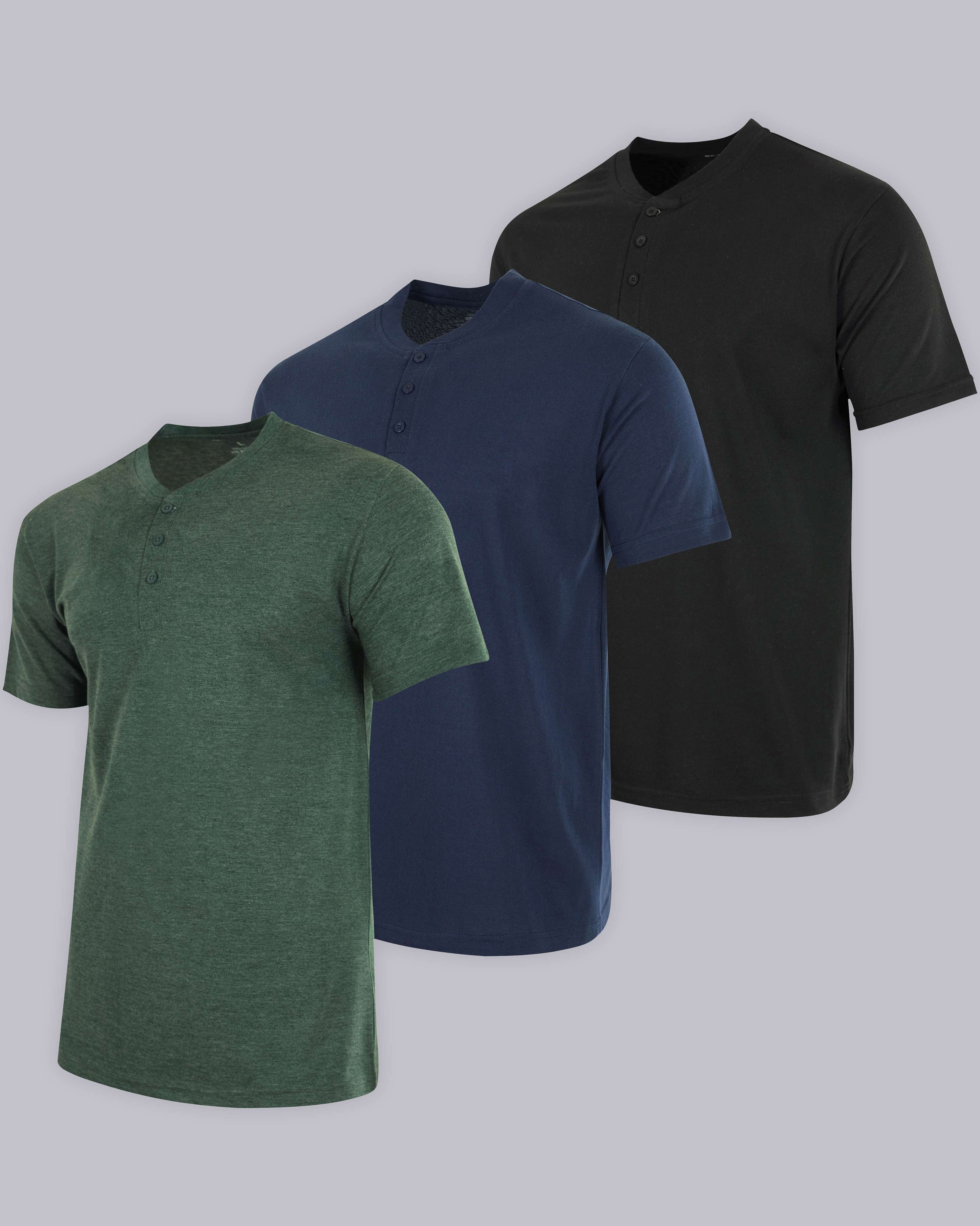 3 Pack: Mens Cotton Short Sleeve Henley T-Shirt