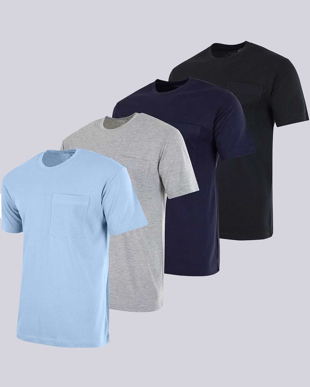 4 Pack: Mens Cotton Short Sleeve Crew Neck Pocket T-Shirt