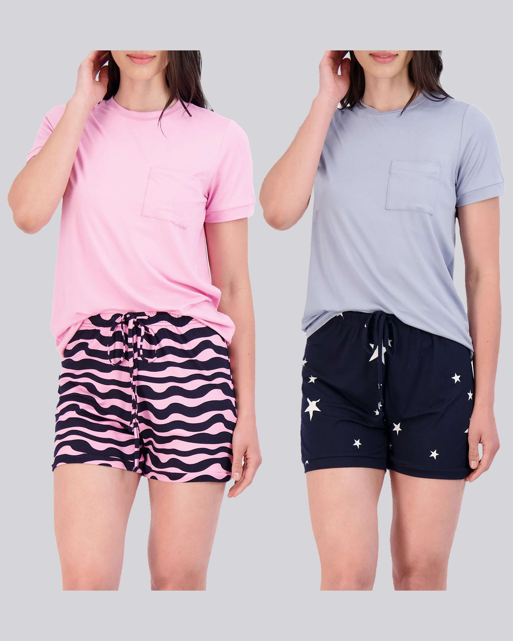 4 Piece: Womens Short Sleeve with Shorts Pajama Set