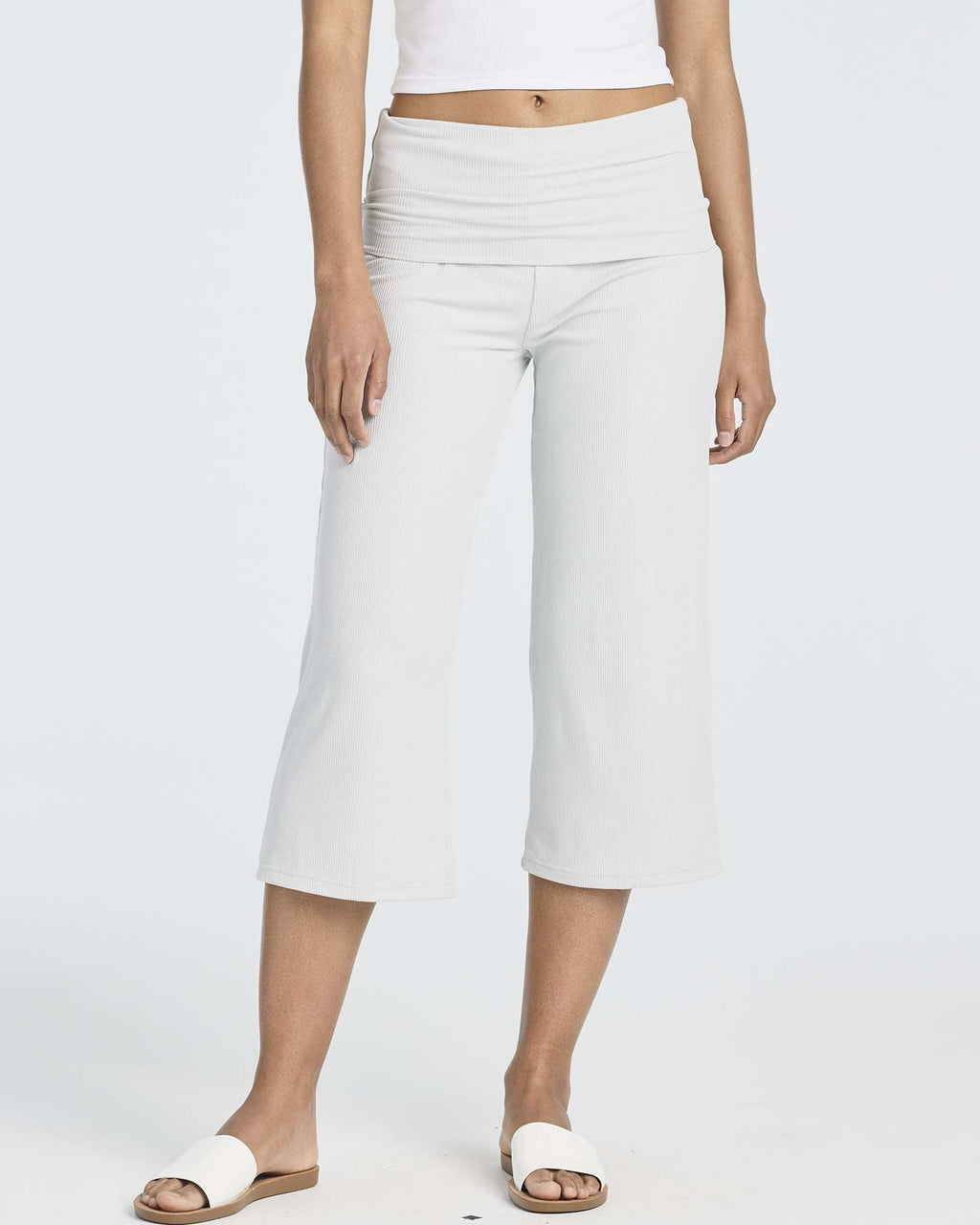 3 Pack: Women's Ribbed Foldover Wide Leg Capri Pants