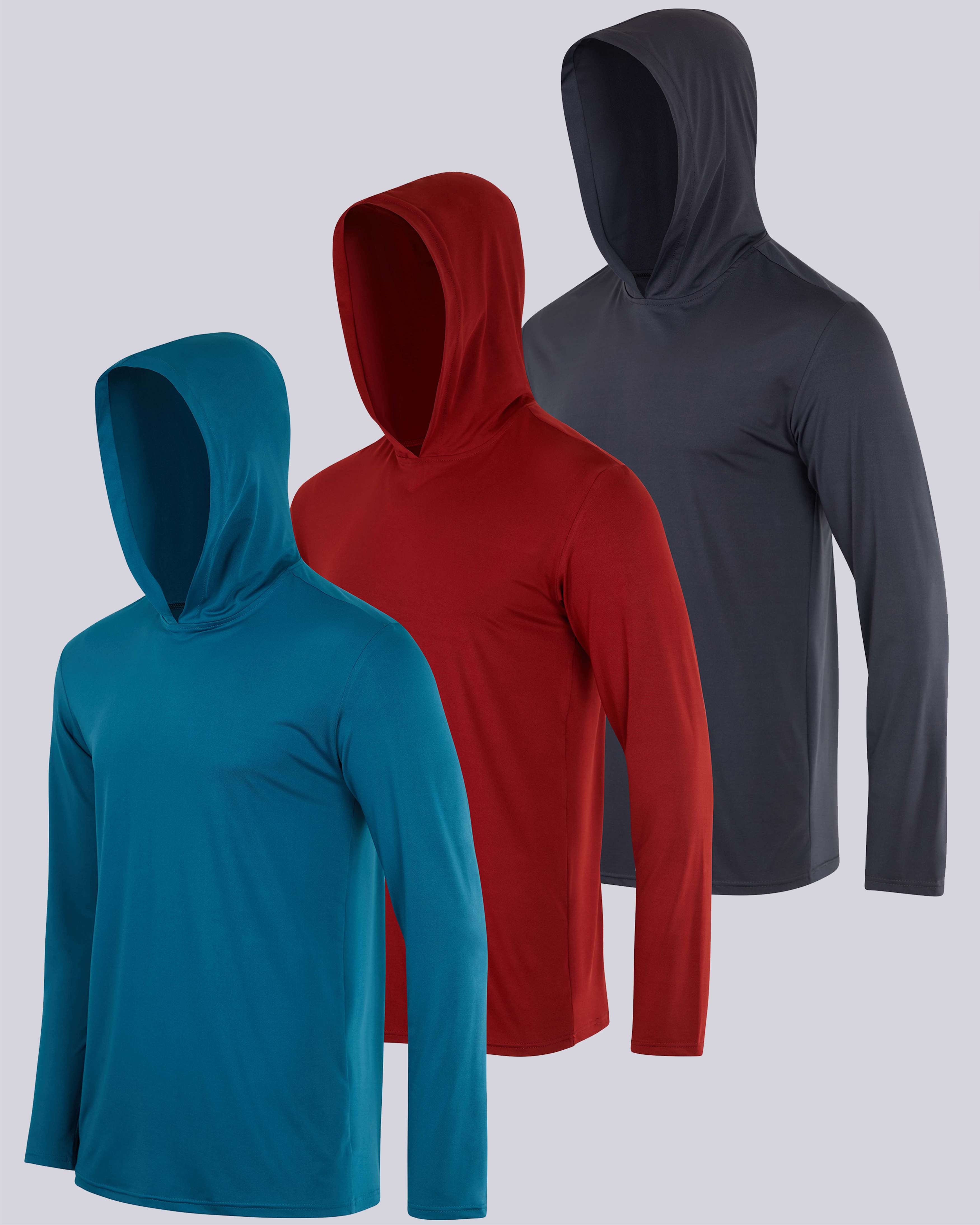 3 Pack: Mens Dry Fit Active Hoodie Pullover Sweatshirt