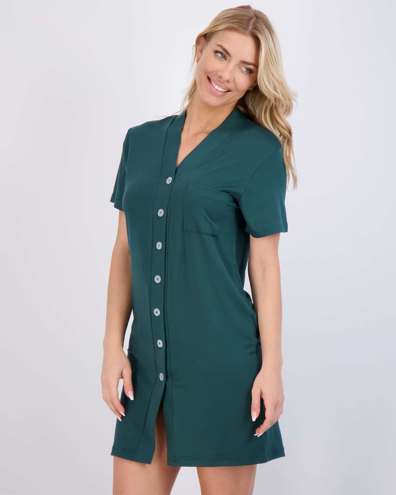 3 Pack: Women's Short Sleeve Button-Down Nightshirt