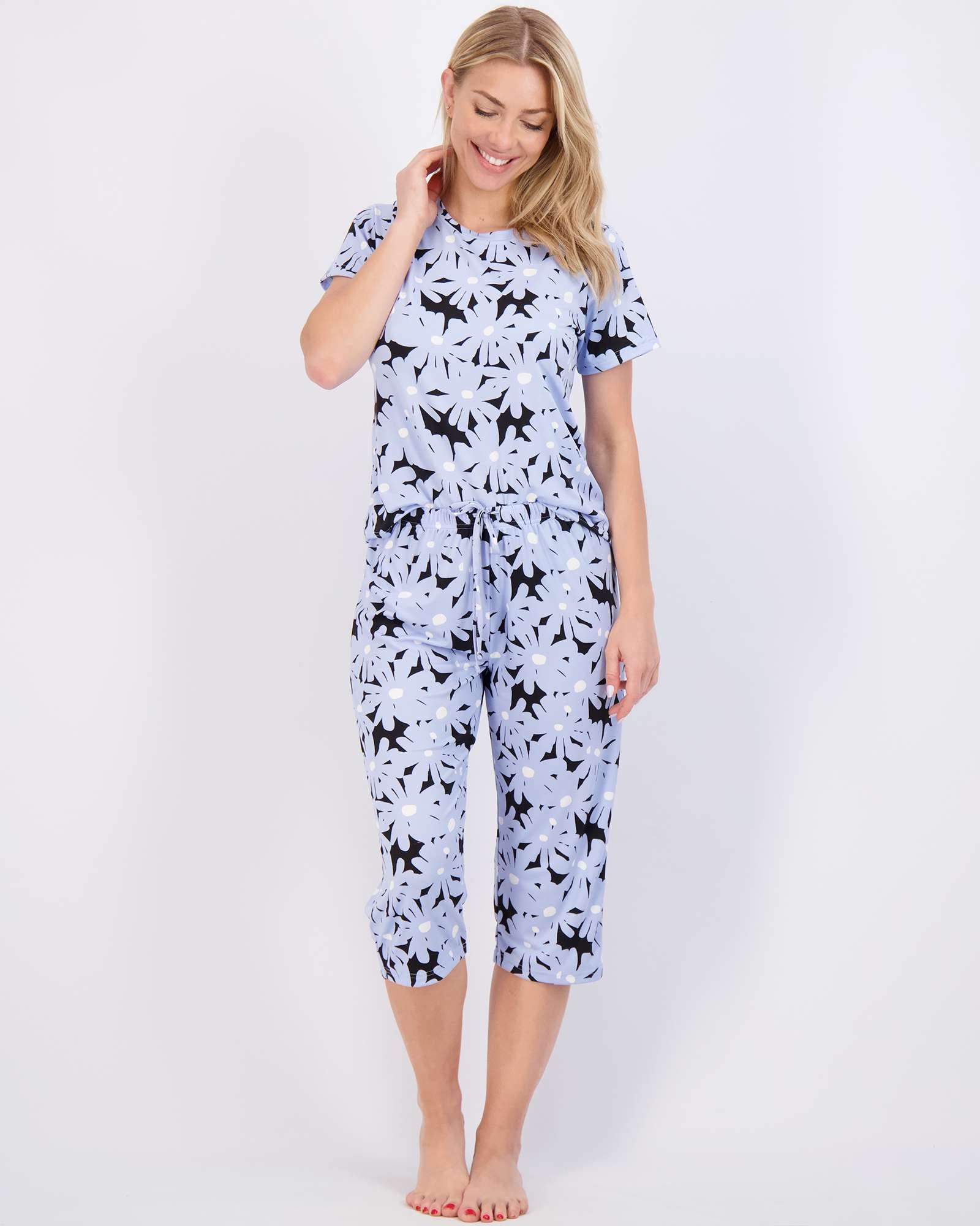 2 Pack: Women's Short-Sleeve PJ Top with Capri Pants