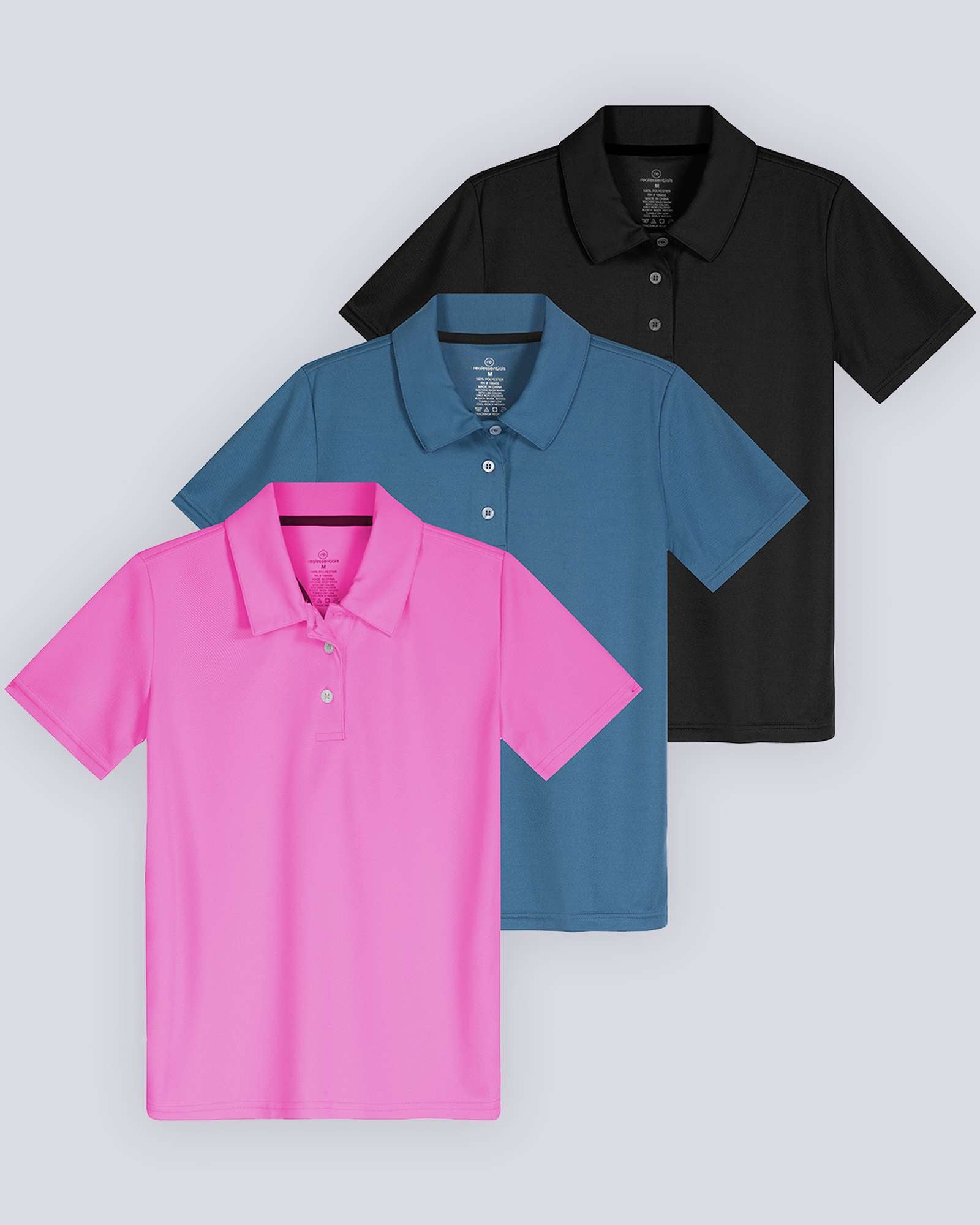 3 Pack: Girls' Short Sleeve Performance Polo