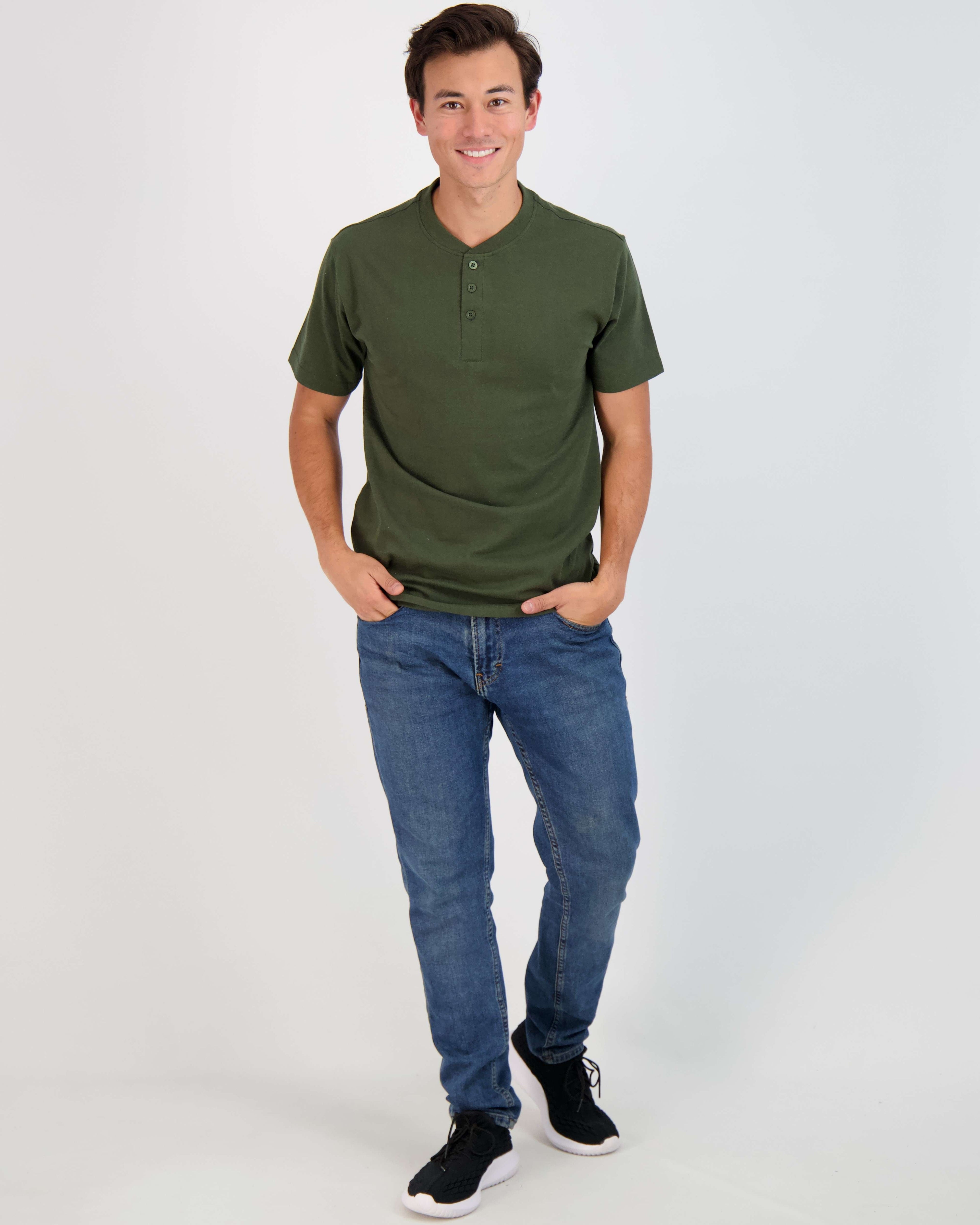 3 Pack: Mens Cotton Short Sleeve Henley T-Shirt