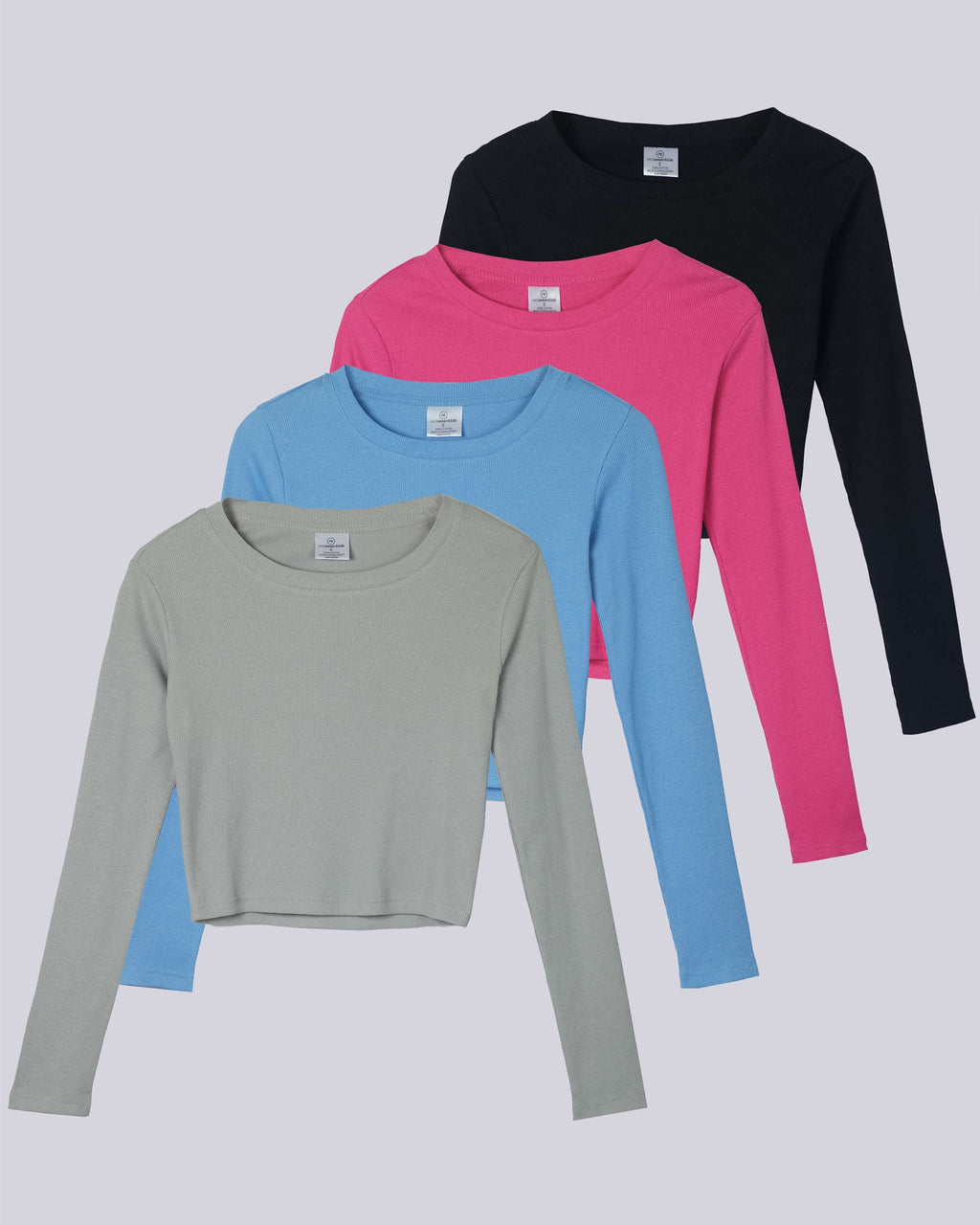 4 Pack: Women's Long Sleeve Ribbed Knit Crop Top (Available in Plus Size)