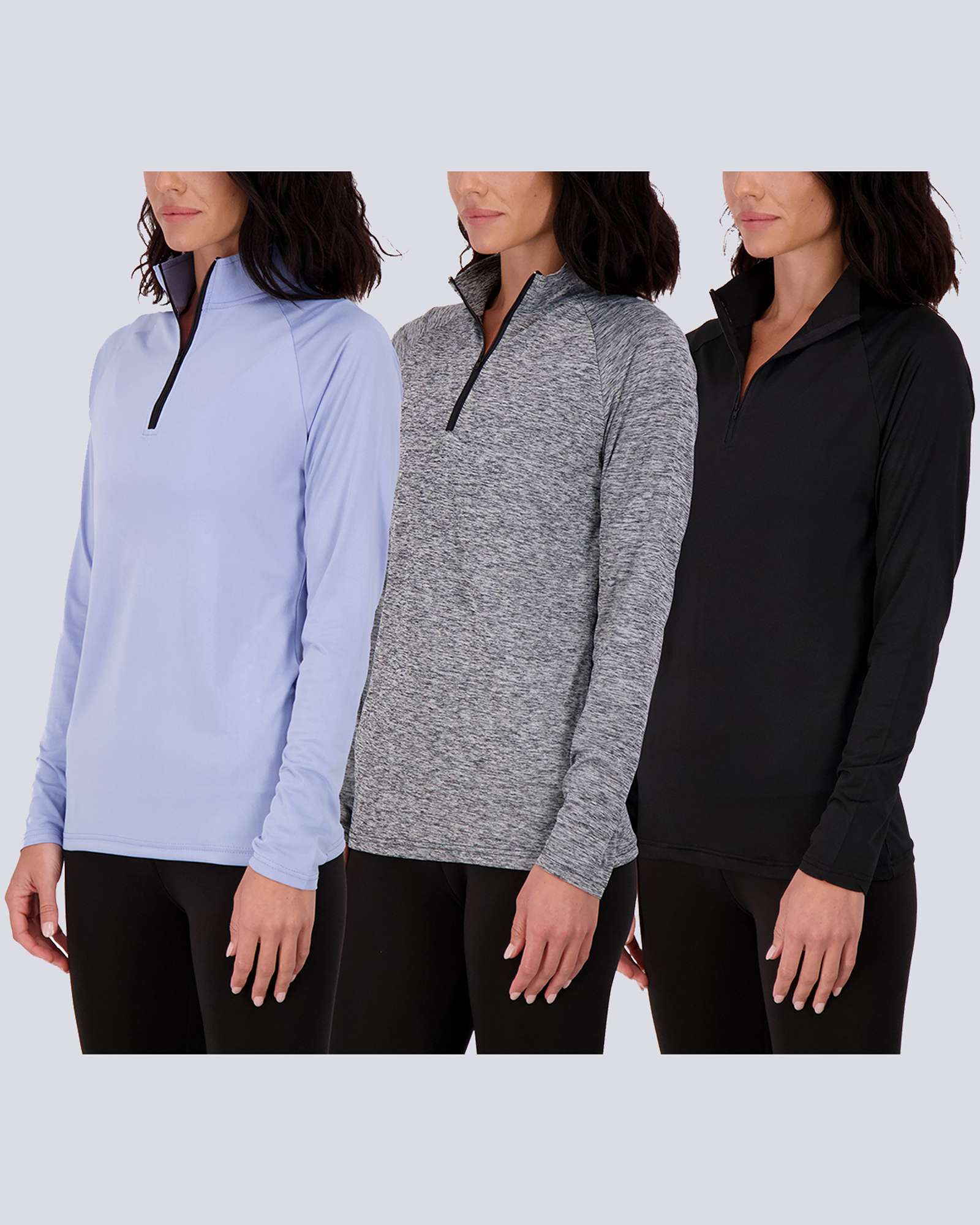 3 Pack: Womens Dry-Fit Active Long Sleeve Quarter Zip