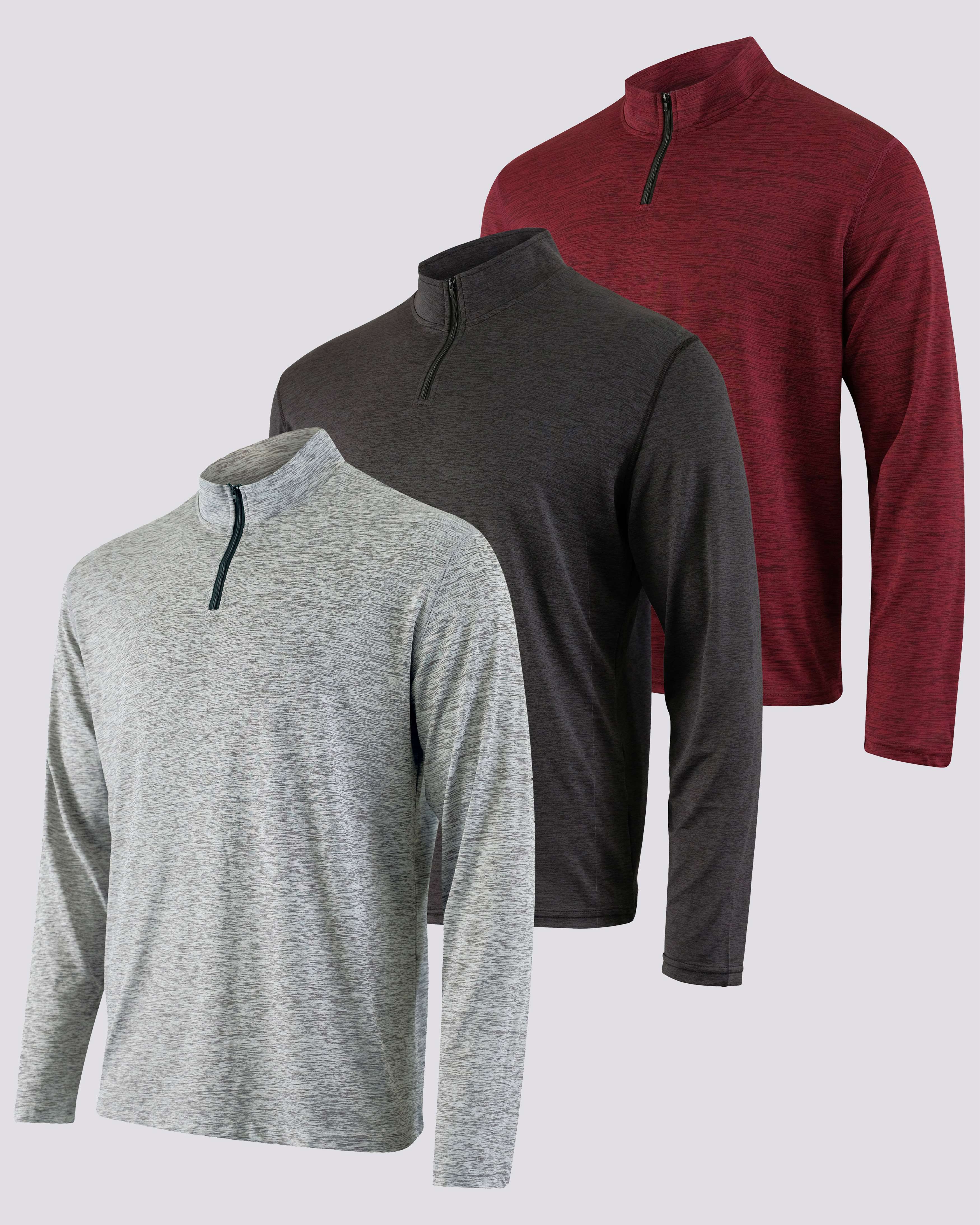 3 Pack: Mens Active Dry-Fit Quarter Zip Pullover (Available in Big & Tall)