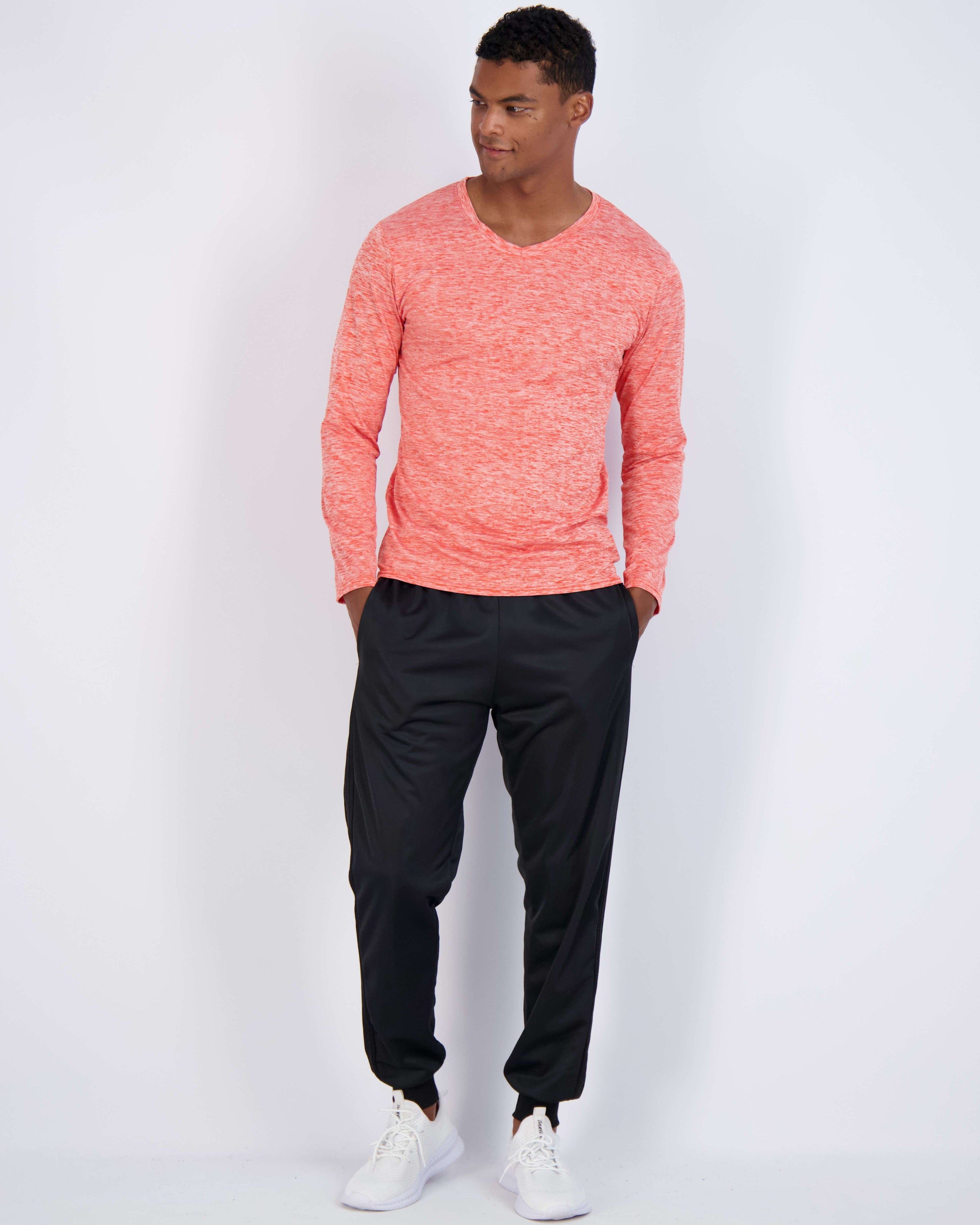 4 Pack: Mens V-Neck Long Sleeve Dry Fit T-Shirt