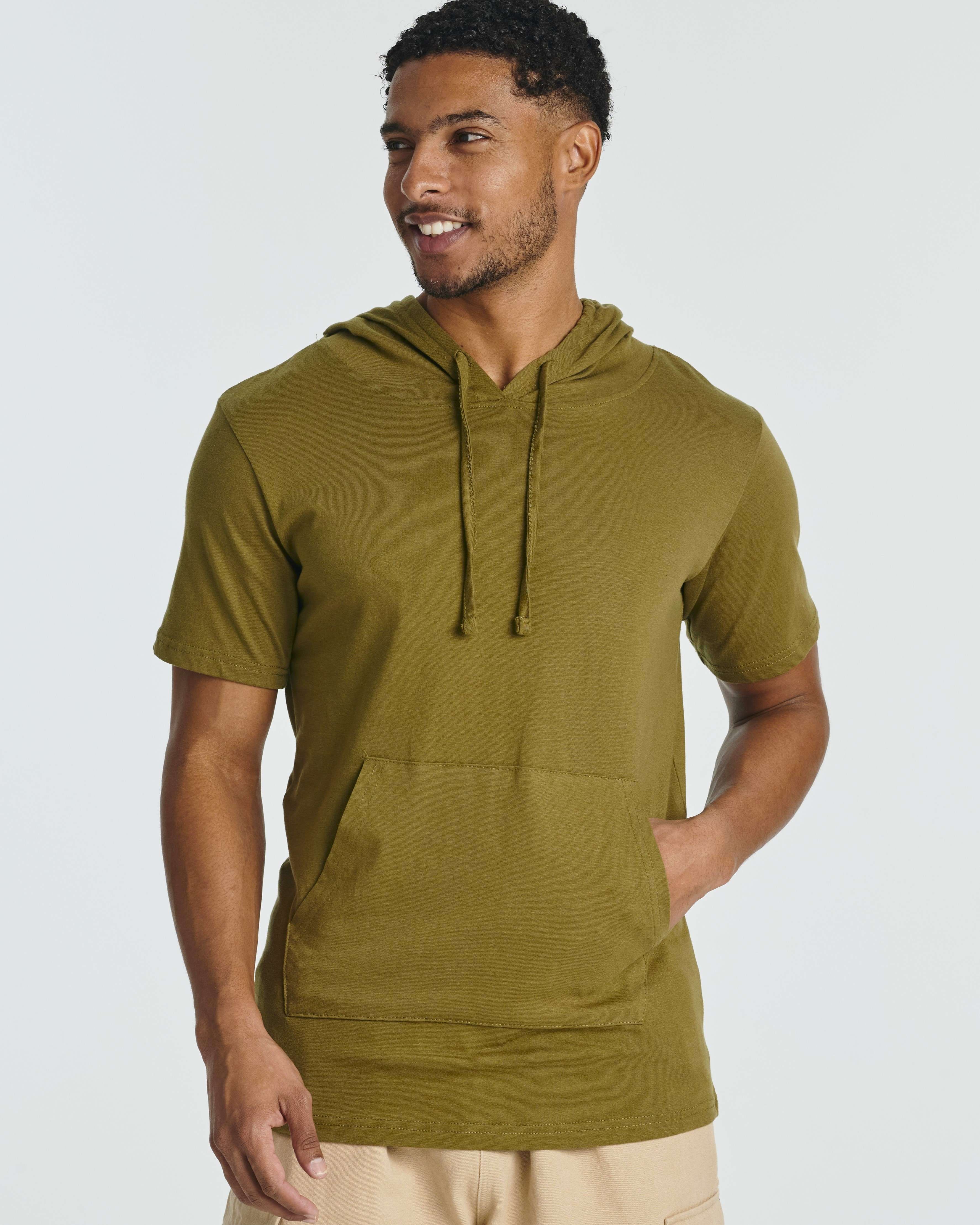 Men's Cotton Short-Sleeve Hoodie Hooded T-Shirt With Drawstring & Pockets (Available in Big & Tall)