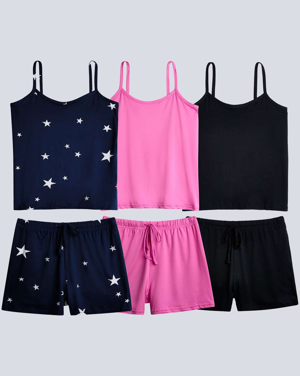 3 Pack: Women's Cami Top and Pajama Set (Available in Plus Size)