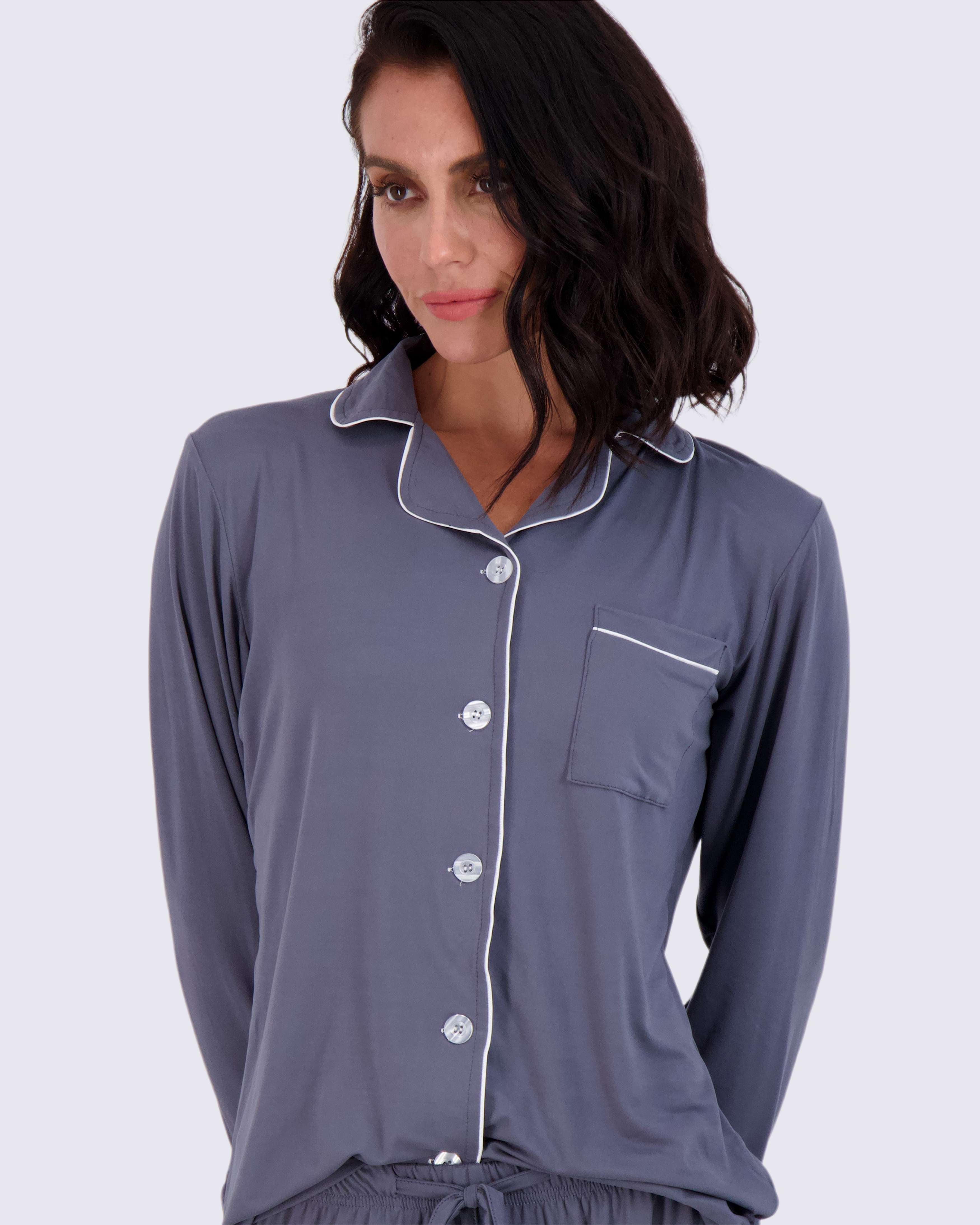 4 Piece: Women’s Long Sleeve Button Down Pajama Set