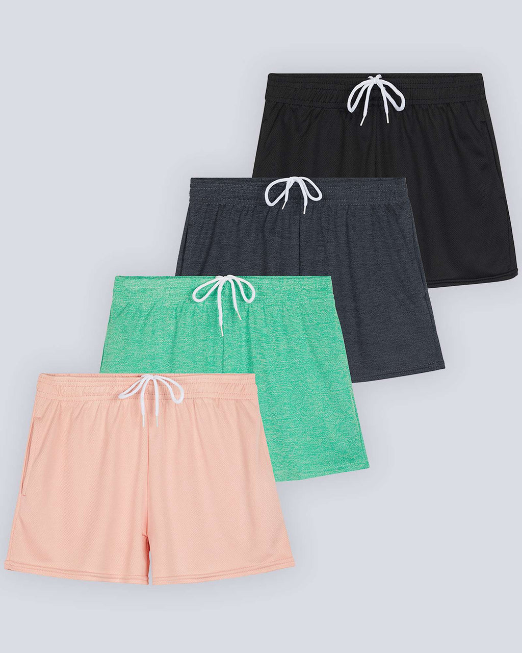 4 Pack: Girls' Mesh Athletic Performance Shorts